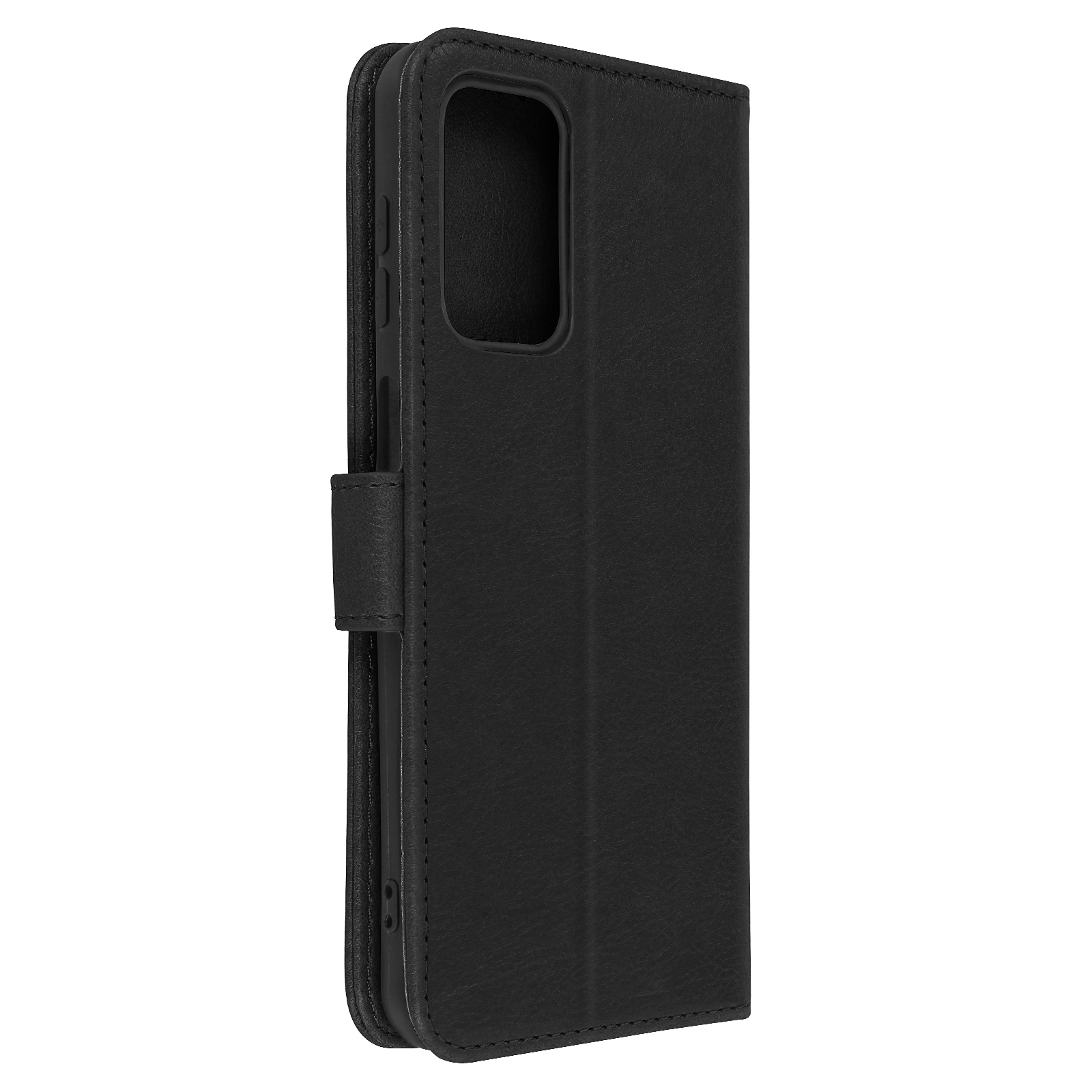 Custodia in pelle nera, chiusa, con chiusura magnetica.