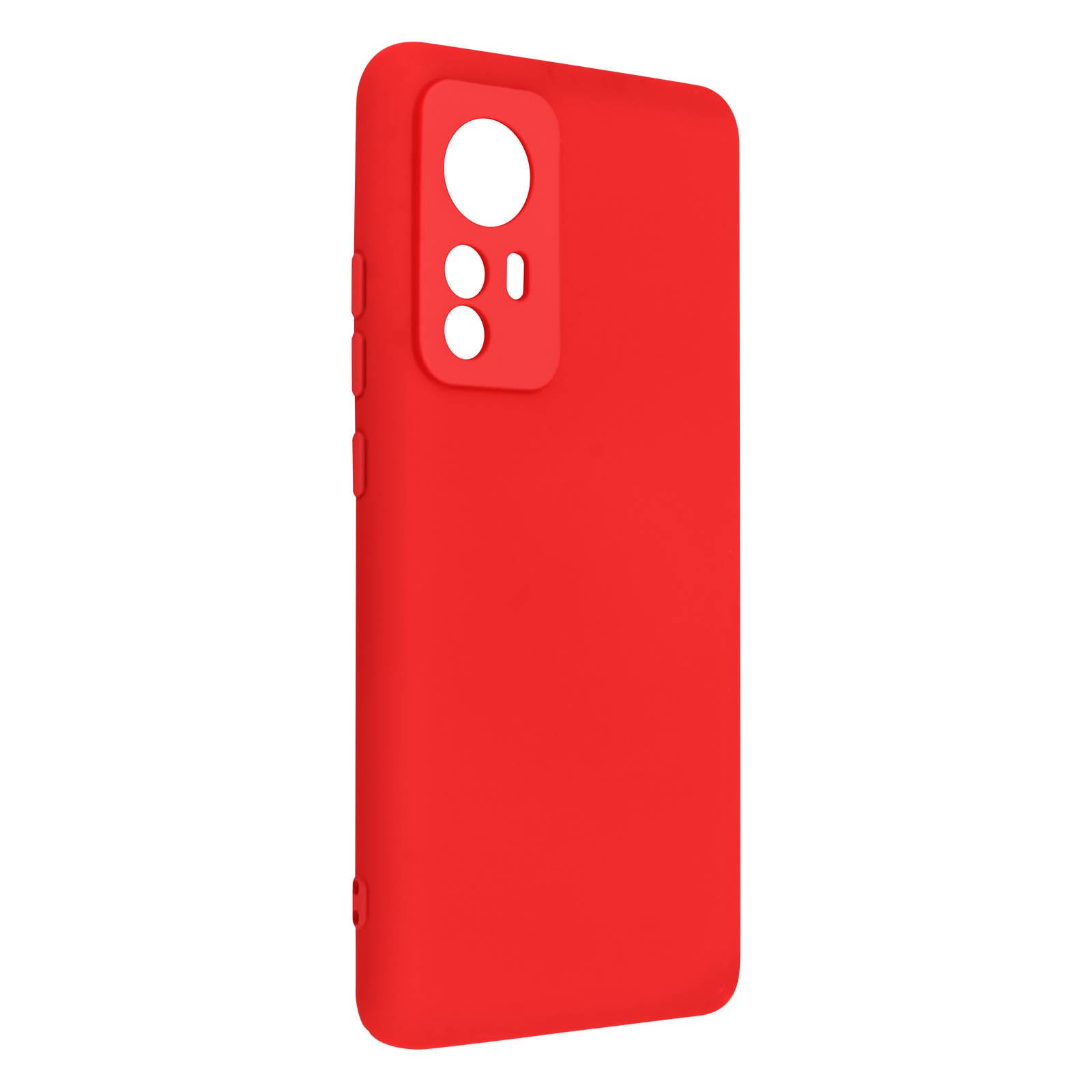 Custodia per telefono rossa con ritaglio per fotocamera. La custodia è rossa e ha una finitura opaca.
