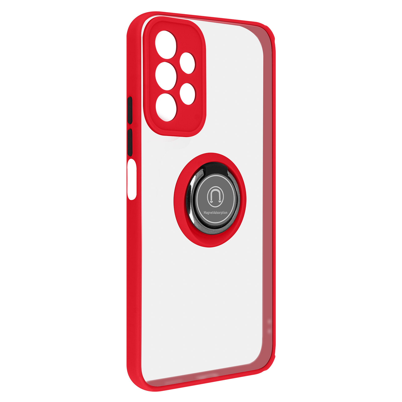Coque rouge et transparente avec anneau. L'étui est magnétique.