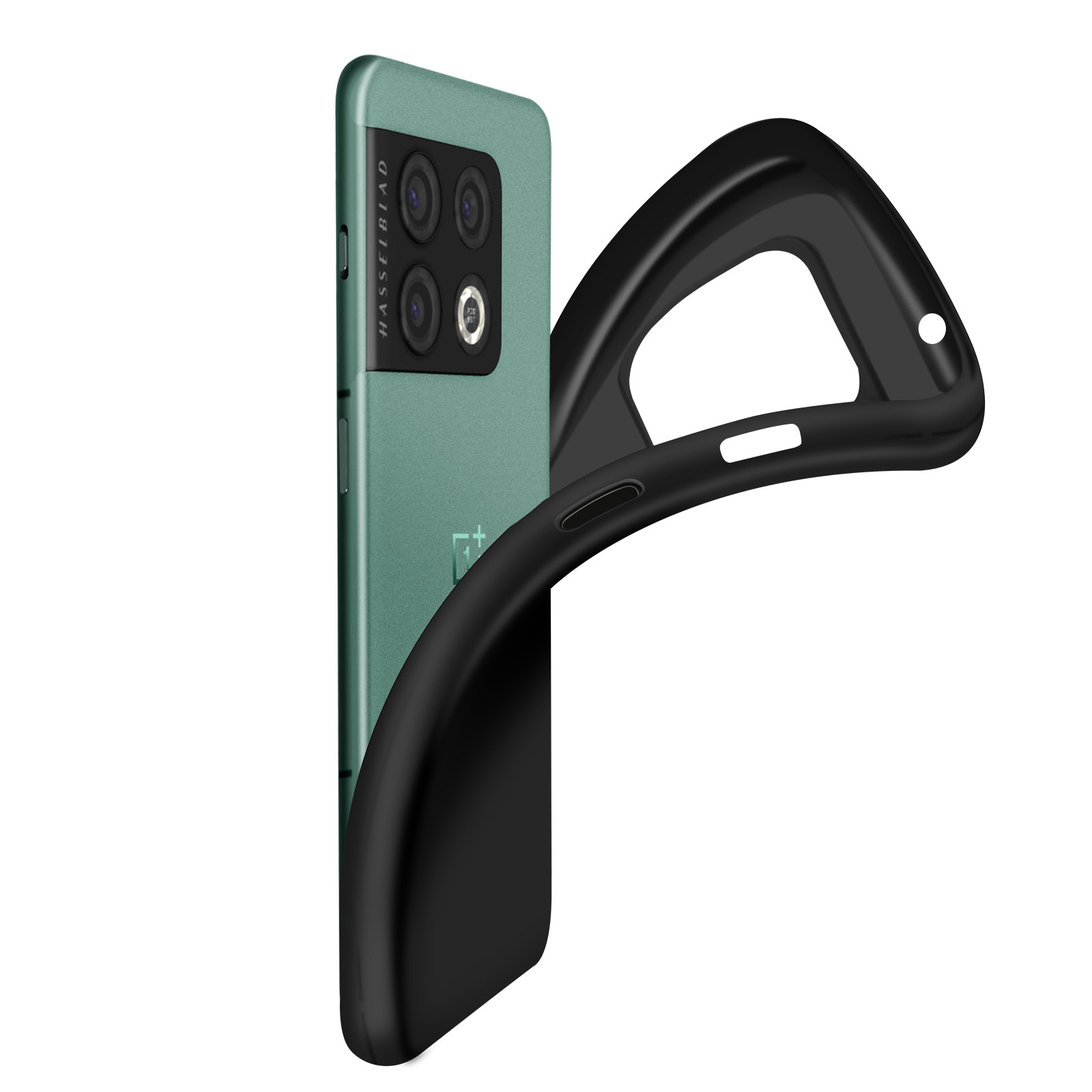 Groene telefoonhoes met een zwarte rand. De telefoonhoes is gedeeltelijk open.