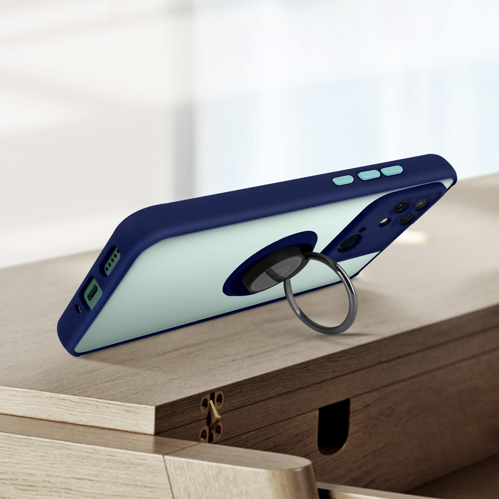 Redmi Series, Handyhülle 10C, Xiaomi, AVIZAR Blau Backcover, mit Ring-Halterung