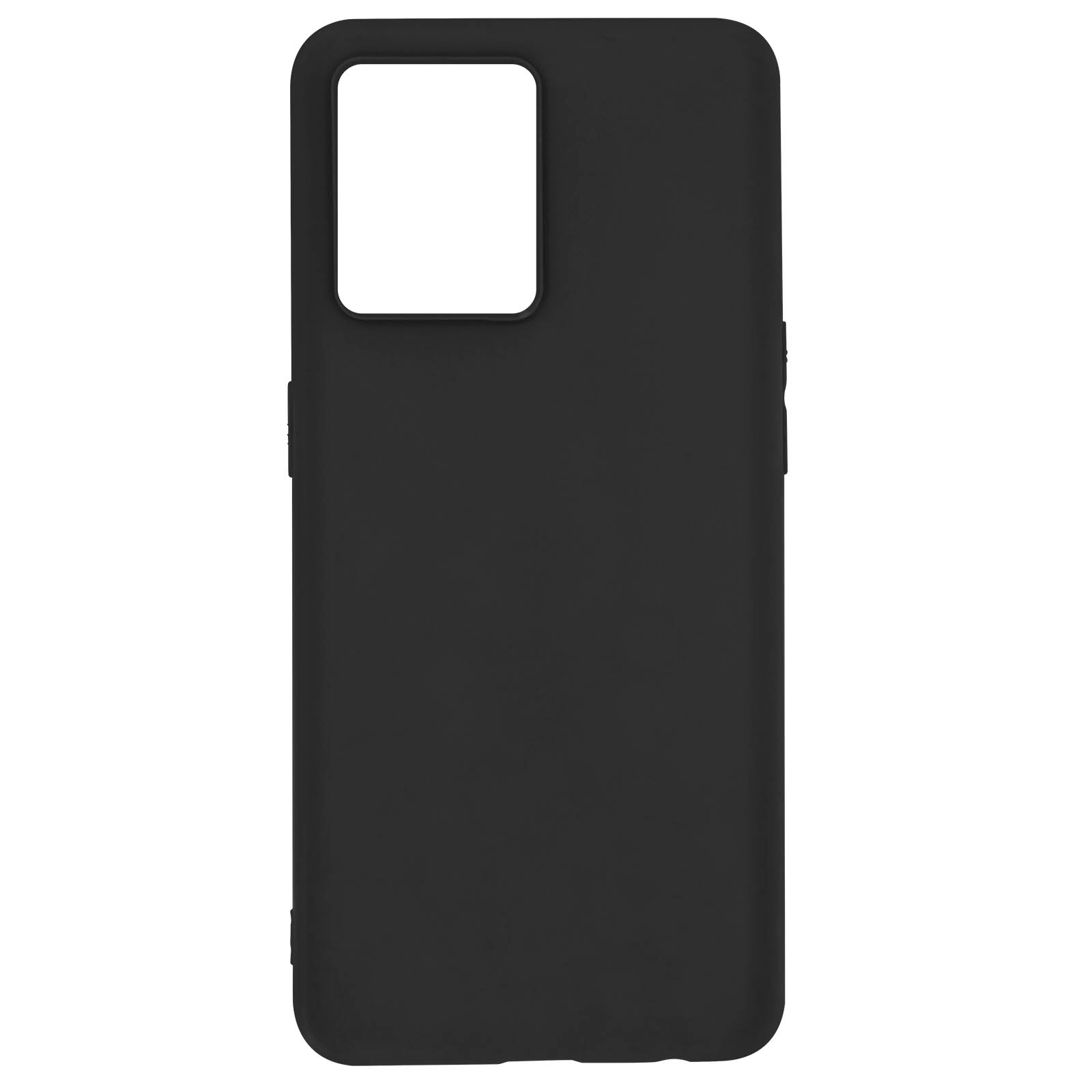 Custodia nera per telefono con ritaglio quadrato per la fotocamera. Design elegante e semplice.