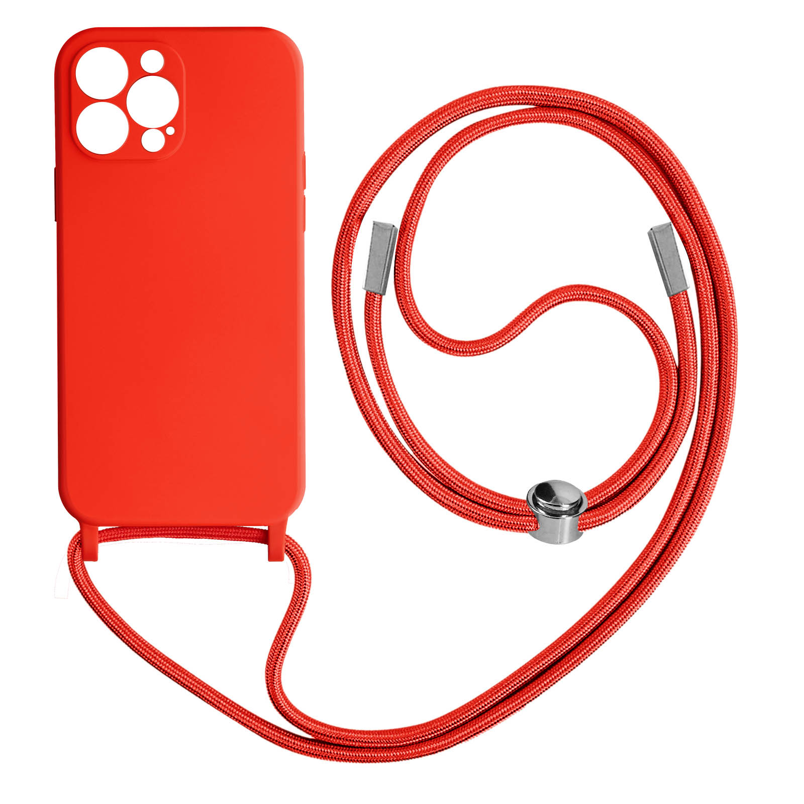 Custodia rossa per telefono con un cordino rosso.