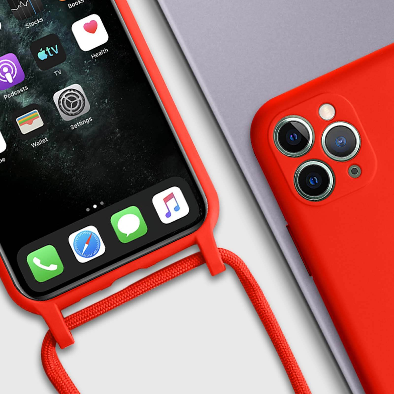 Halbsteife 11 AVIZAR Pro, Apple, Rot Backcover, mit Schutzhülle Series, iPhone Kette