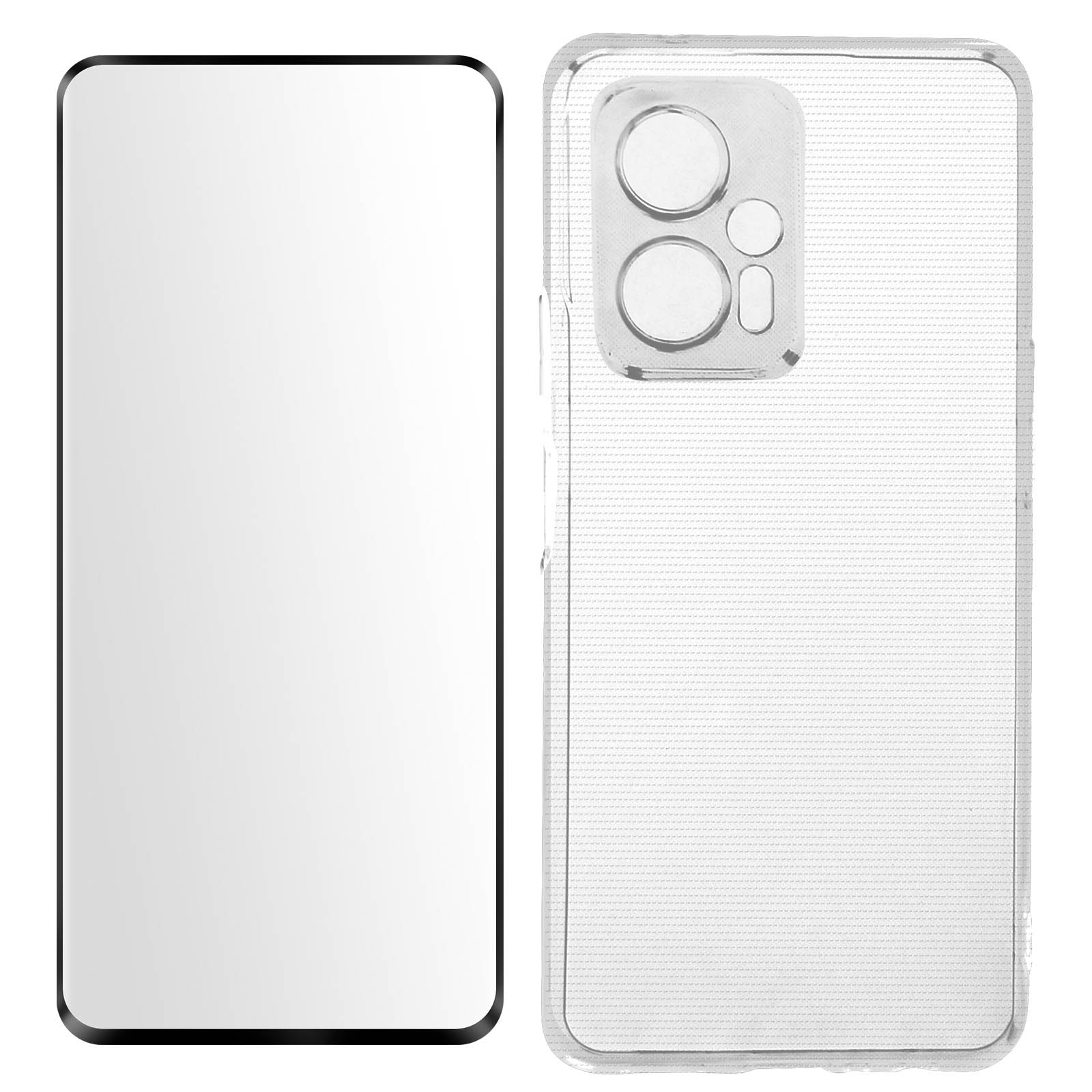 Displayschutzfolie und transparente Handyhülle. Der Displayschutz ist transparent.