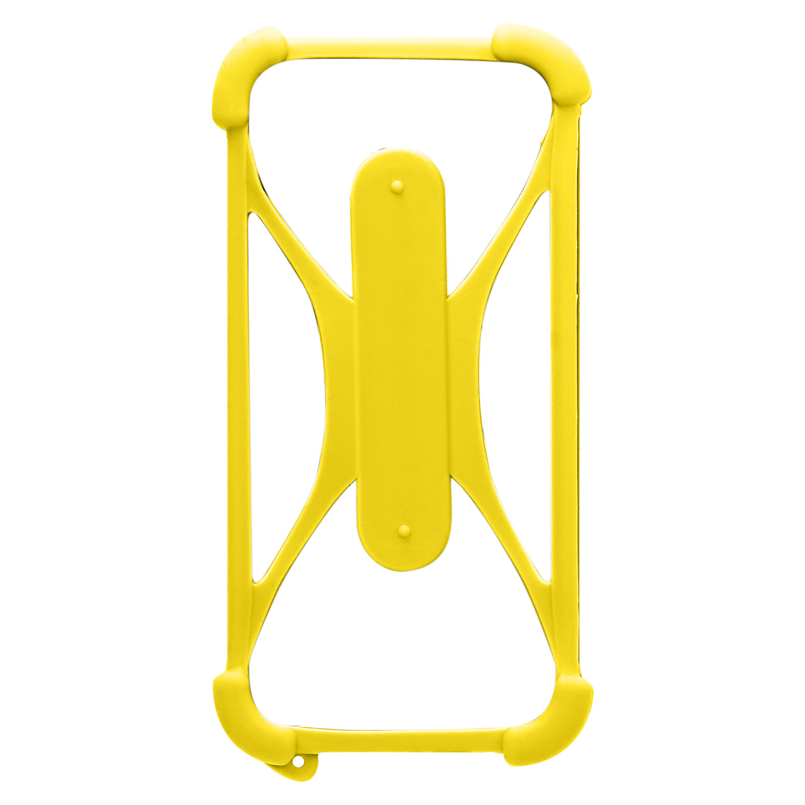 Support de téléphone jaune. Le support est une structure en forme de cadre avec un design et une forme uniques.