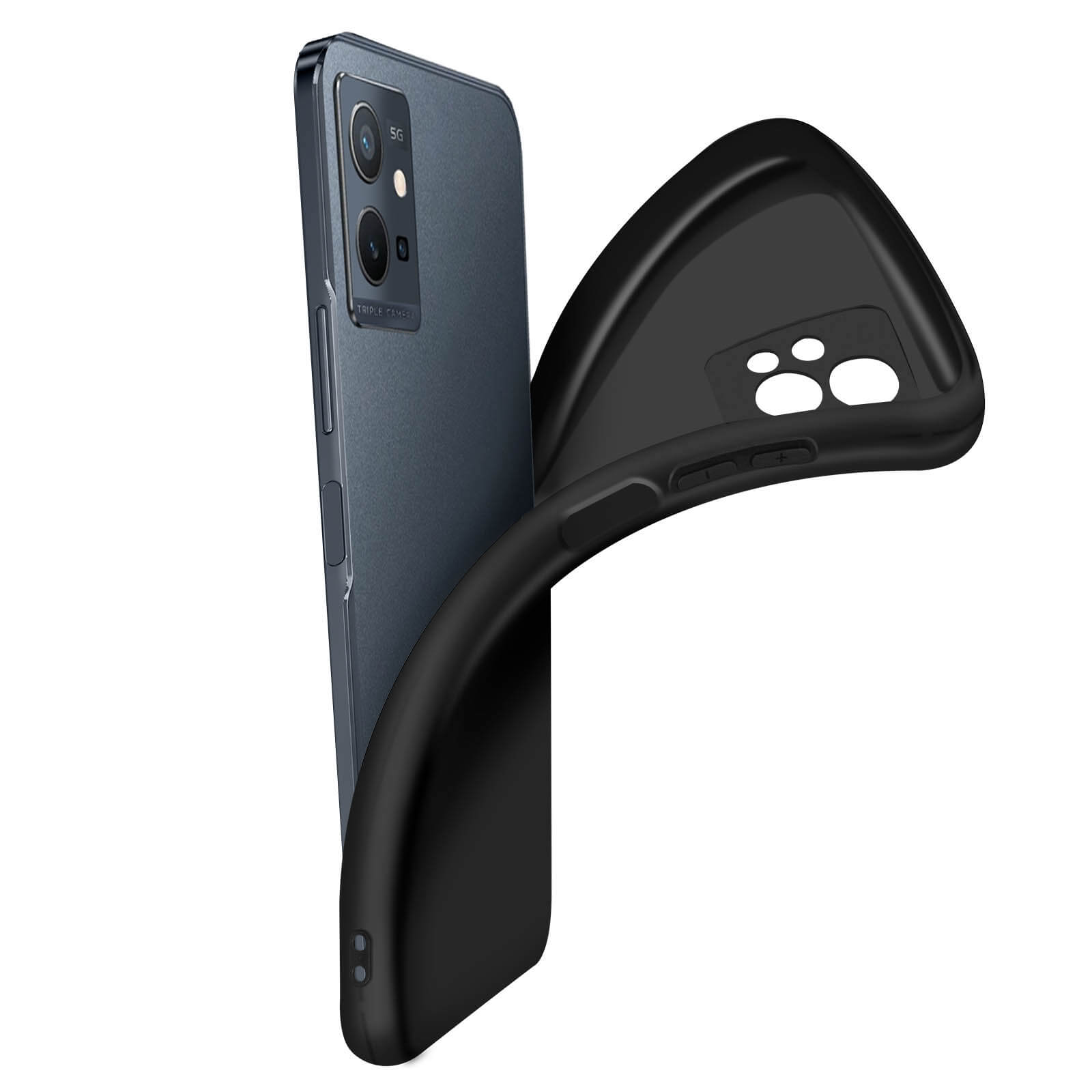 Il telefono viene inserito in una custodia nera. Il telefono è grigio scuro.