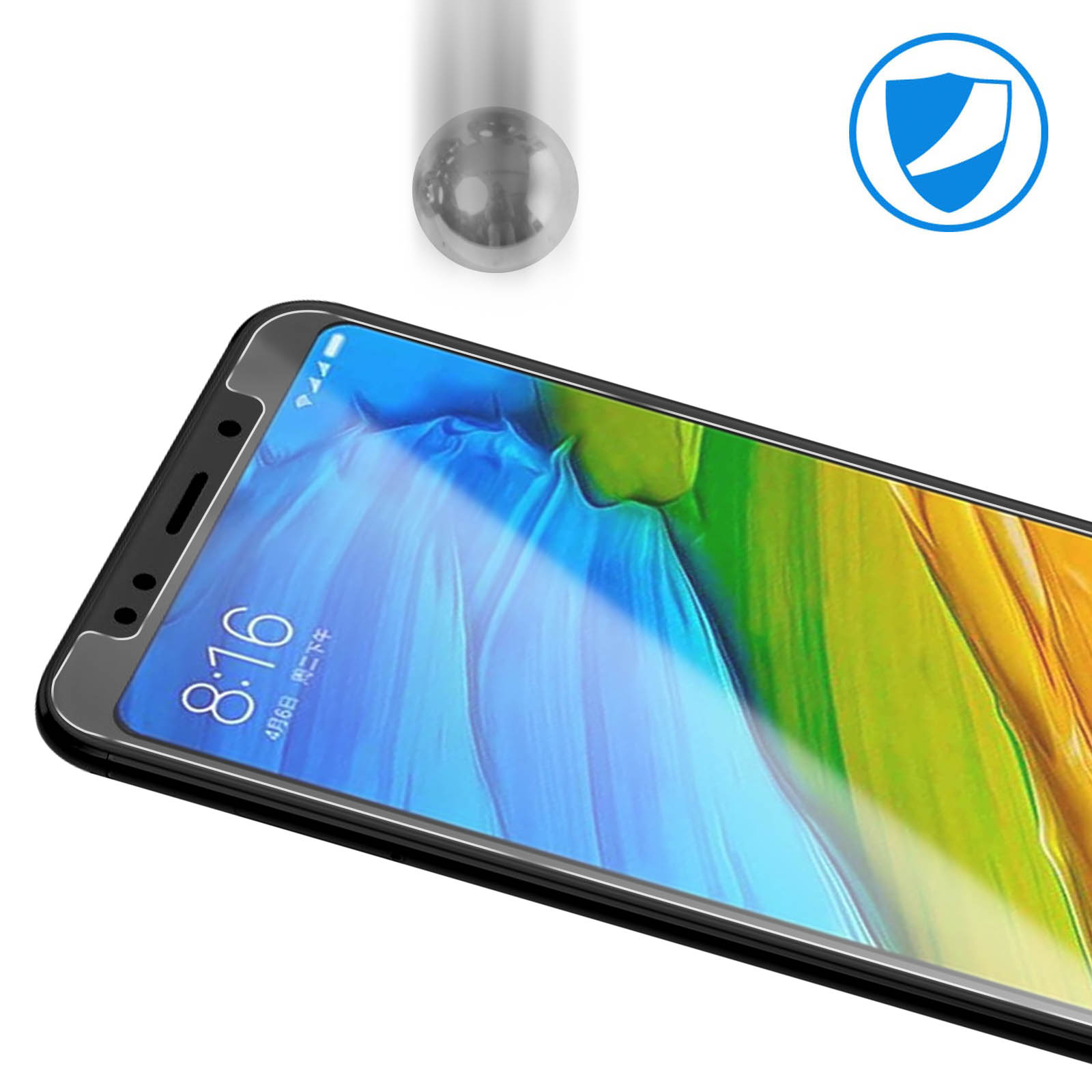Redmi 5) Glas Xiaomi 9H Gehärtetes Härtegrad mit AVIZAR Glas-Folien(für Schutzfolie
