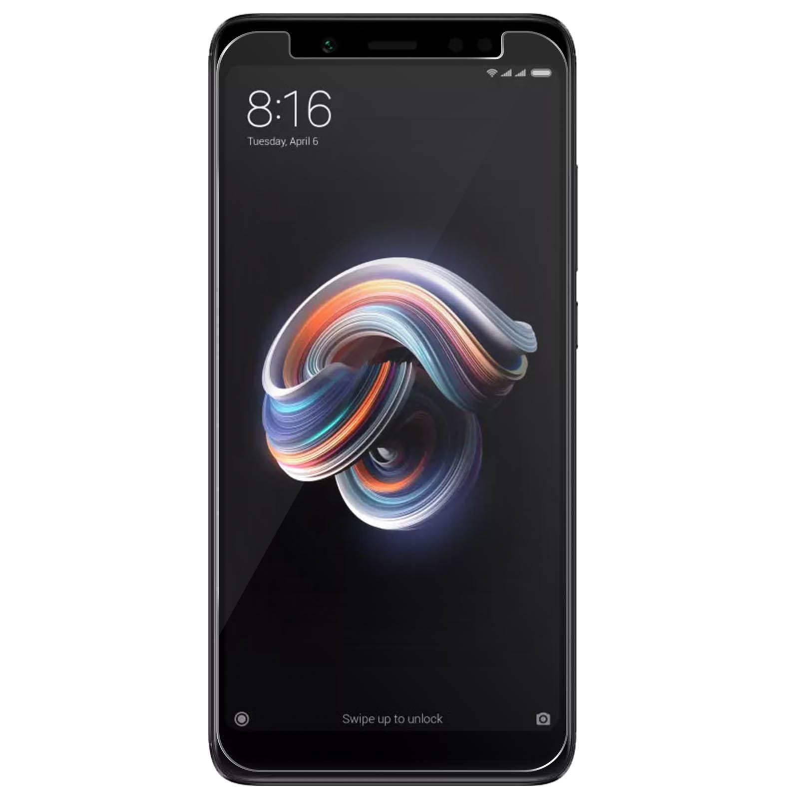 Uno smartphone che mostra arte astratta colorata su uno schermo nero.