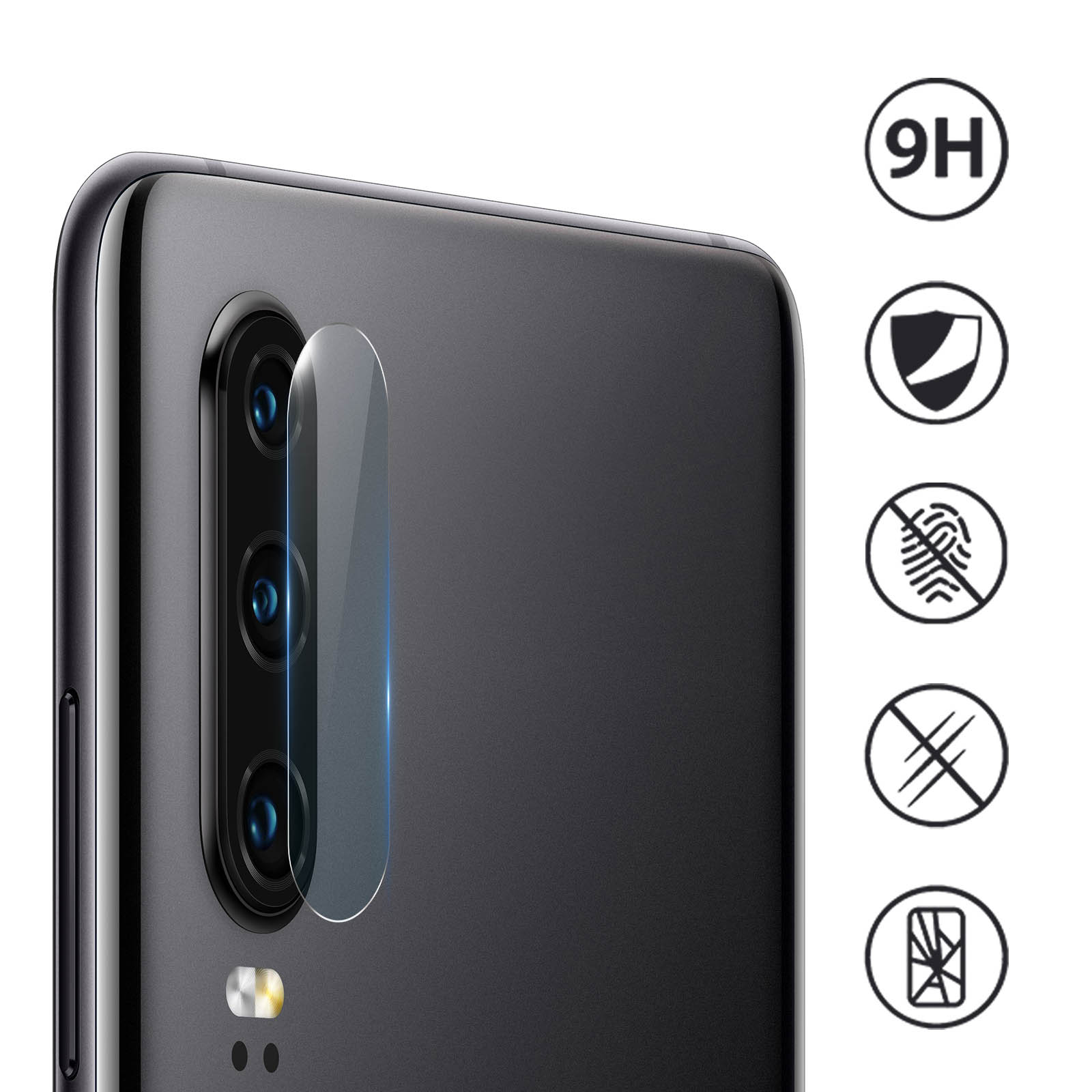 Lentille de caméra de téléphone avec protection et icônes de protection.