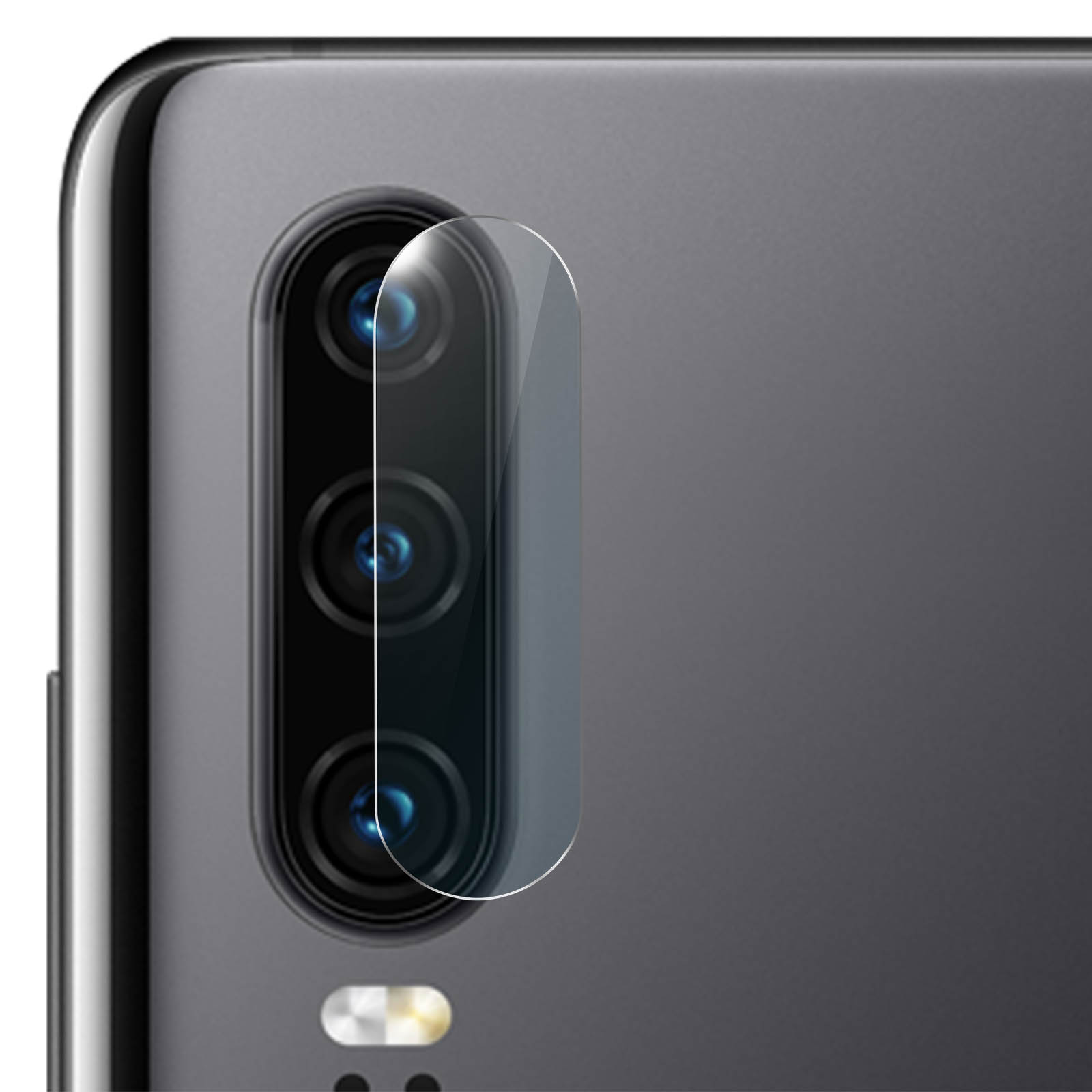 Gros plan sur un protecteur d'objectif de caméra sur un téléphone gris foncé.