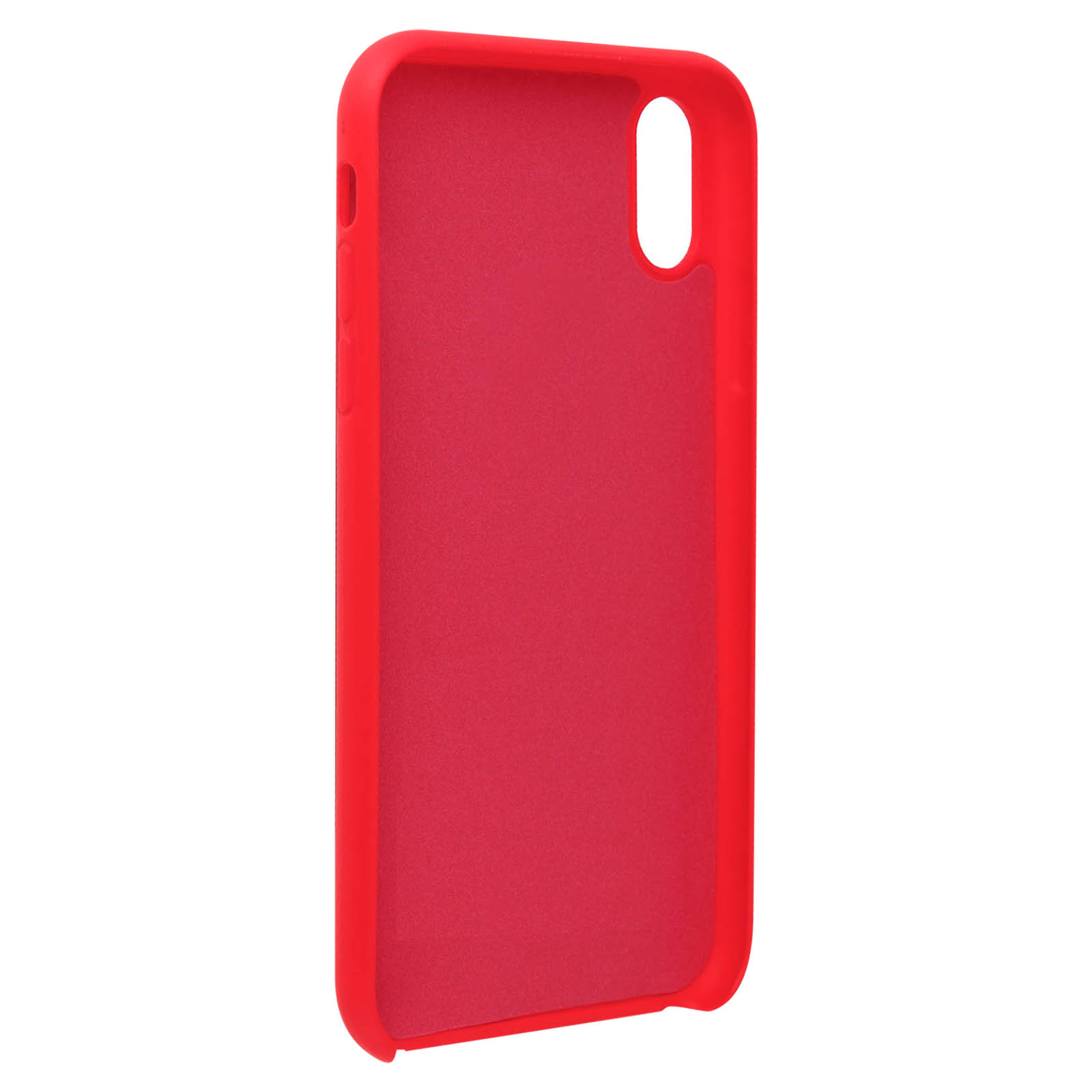Une coque de téléphone rouge simple. Elle couvre l'arrière et les côtés du téléphone. Couleur unie.