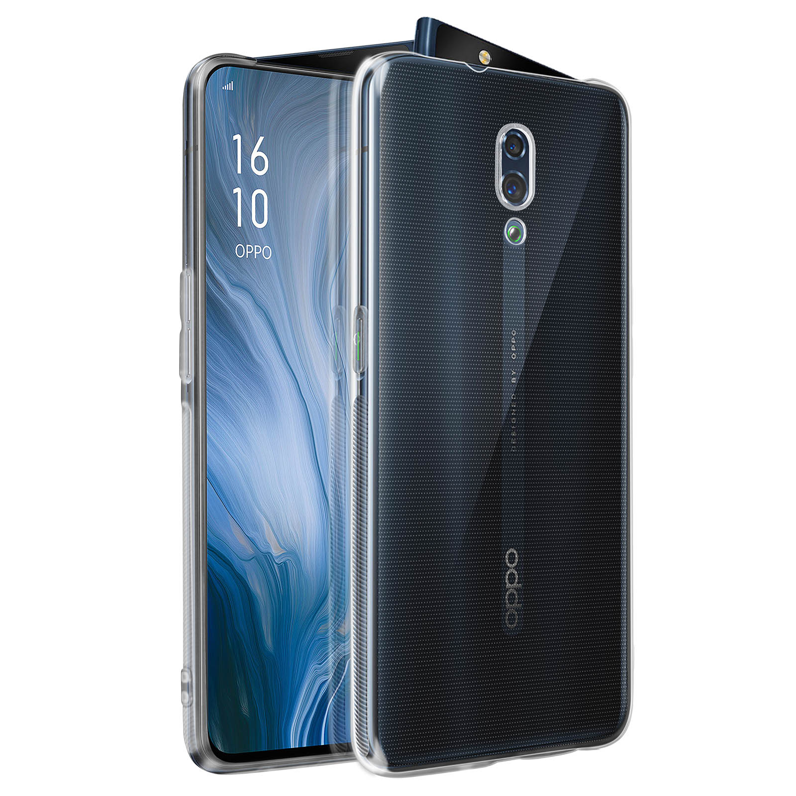 Telefon mit transparenter Hülle, zwei Telefone nebeneinander. Weißer Hintergrund.