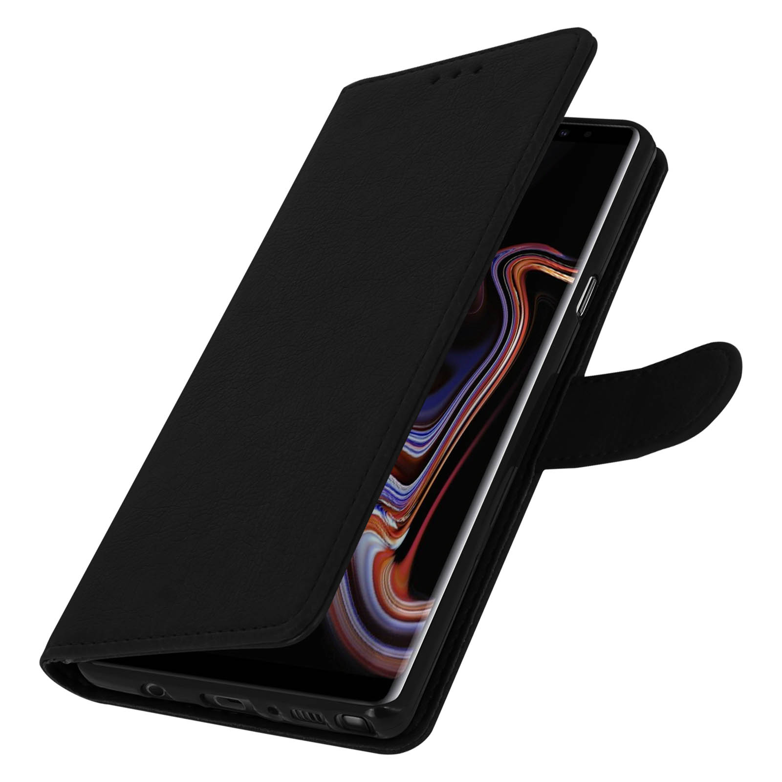 Coque noire affichant un téléphone avec un écran incurvé.