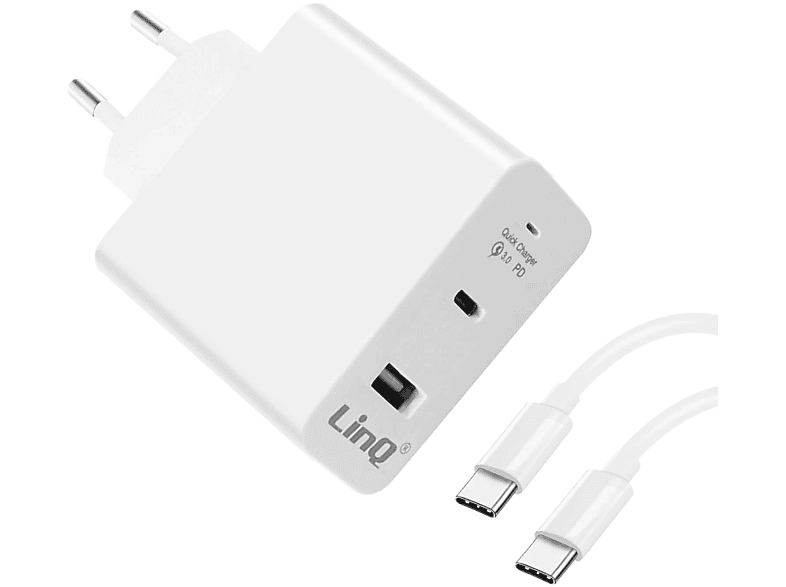 LINQ Netzteil, 3A USB-C + USB Wand-Ladegerät Netzteile Universal, Weiß