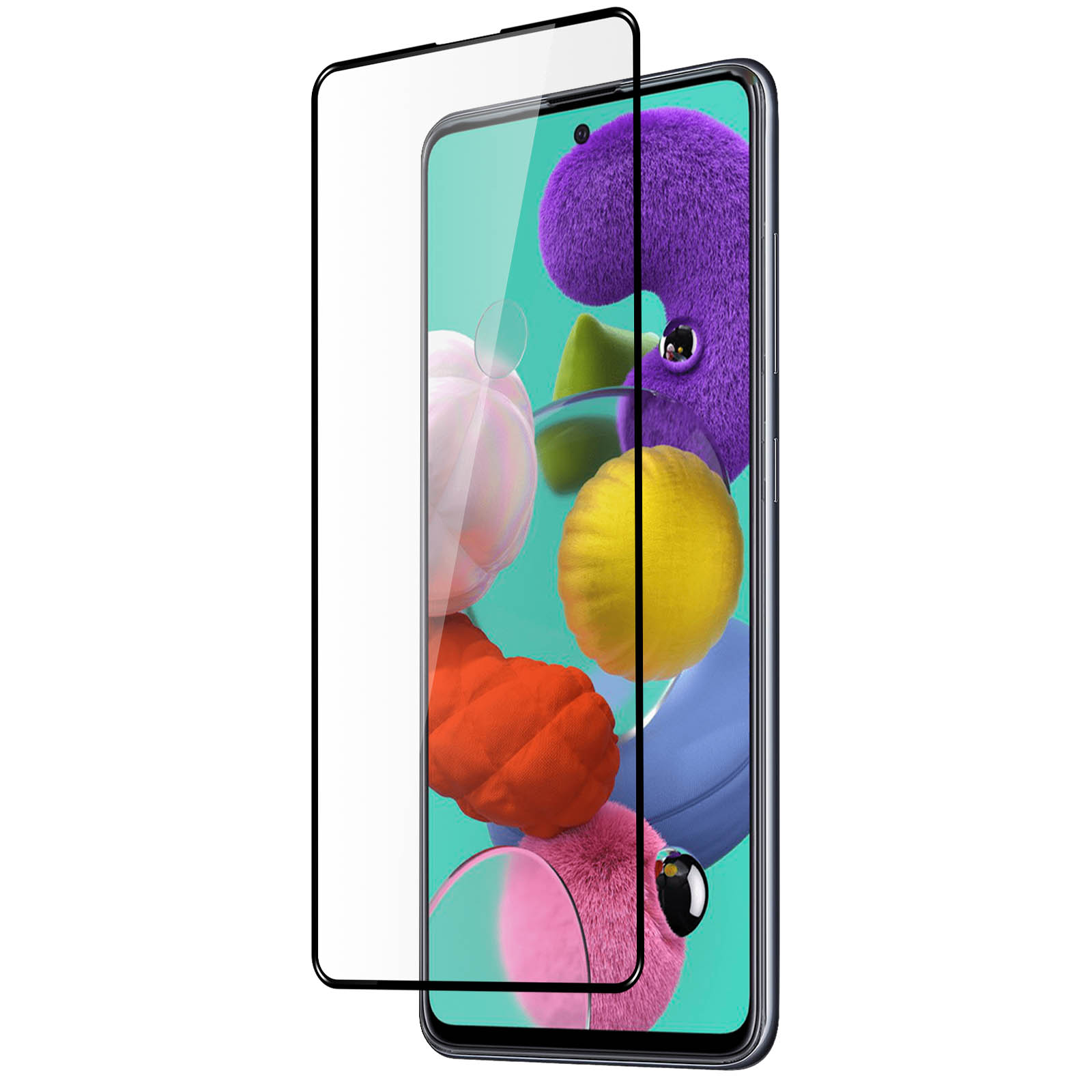 Un telefono con protezione schermo, mostra immagini colorate.