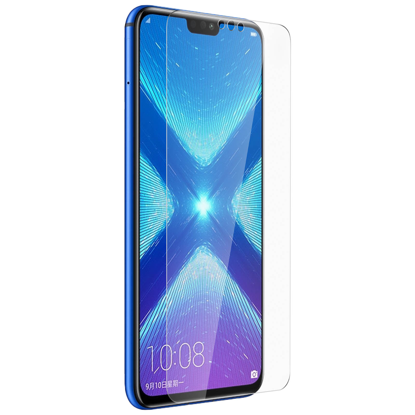 Écran de téléphone. Fond dégradé bleu. Protecteur d'écran transparent appliqué.
