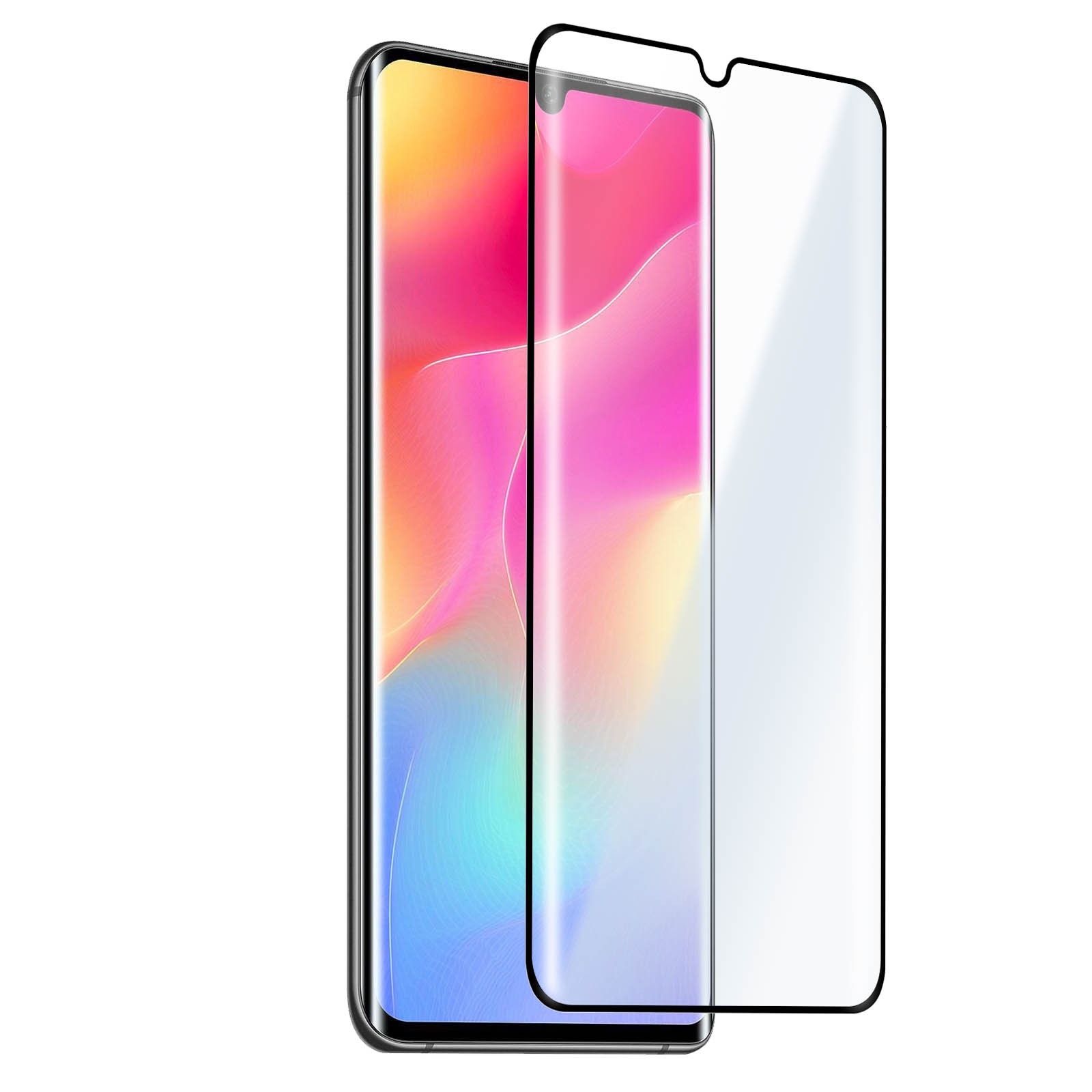 Uno smartphone con una protezione per lo schermo applicata. Il telefono ha un display sfumato colorato e la protezione è trasparente.
