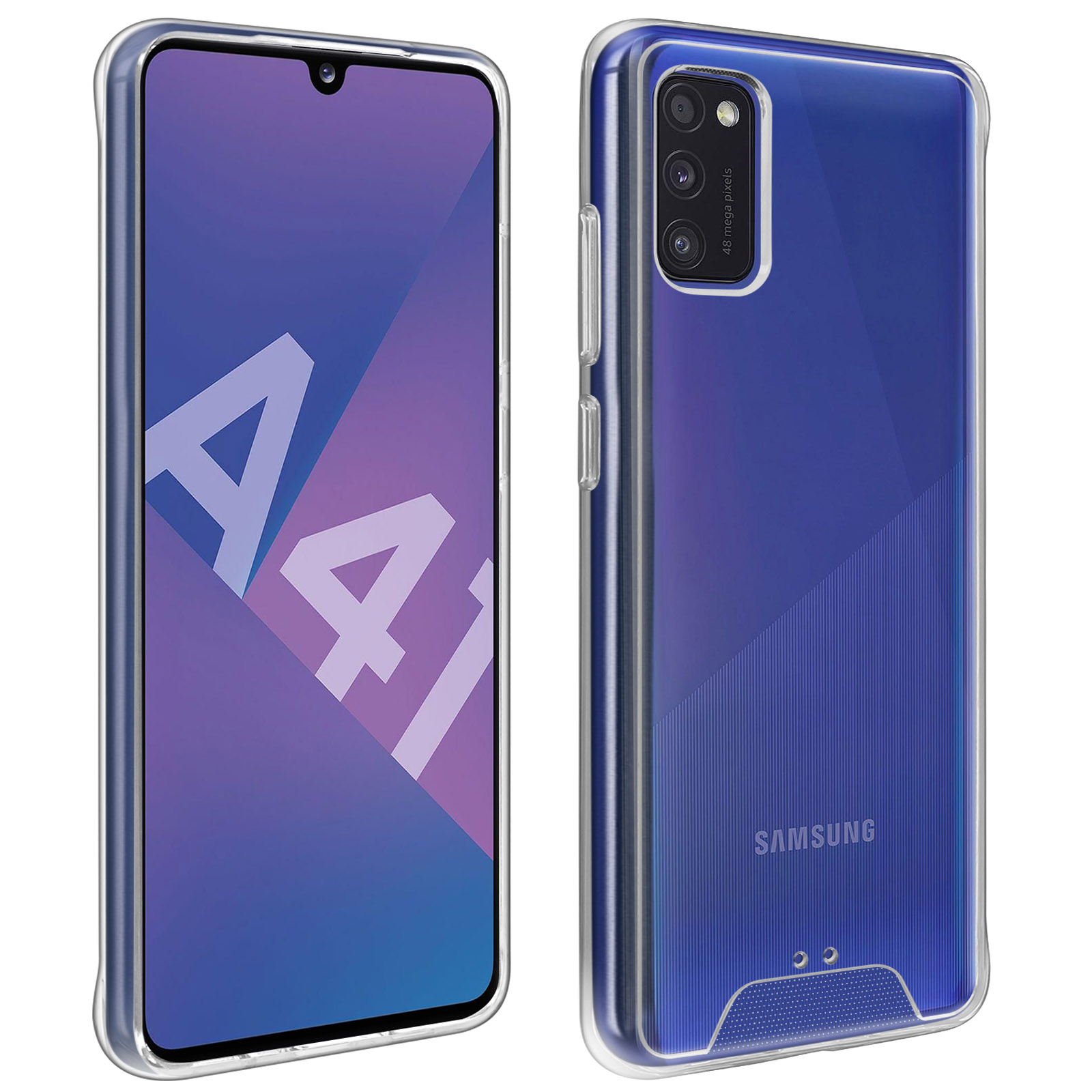 Téléphone dans une coque transparente. Montrant l'écran et la coque.