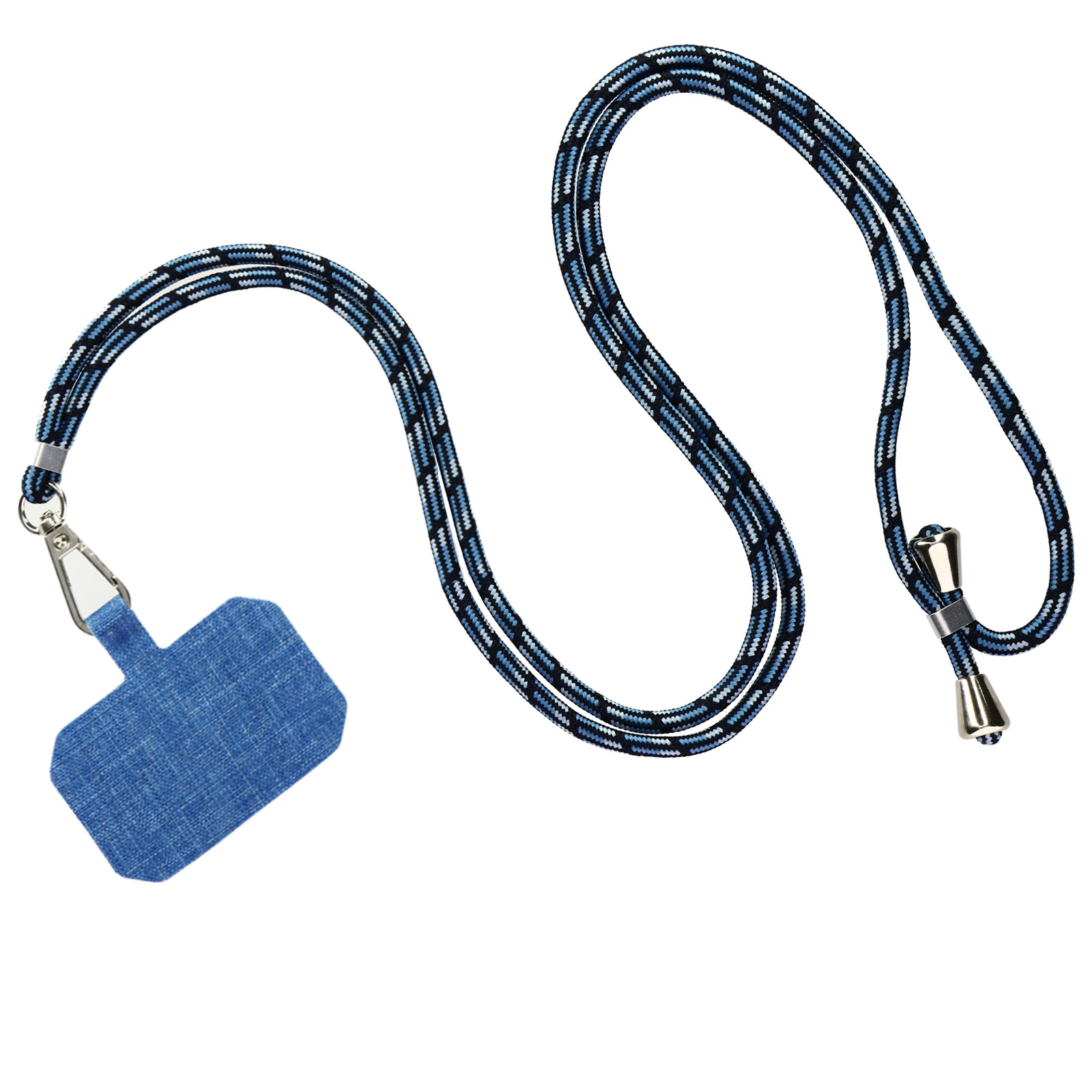 Laccio per telefono blu con clip argentata e fermo regolabile.