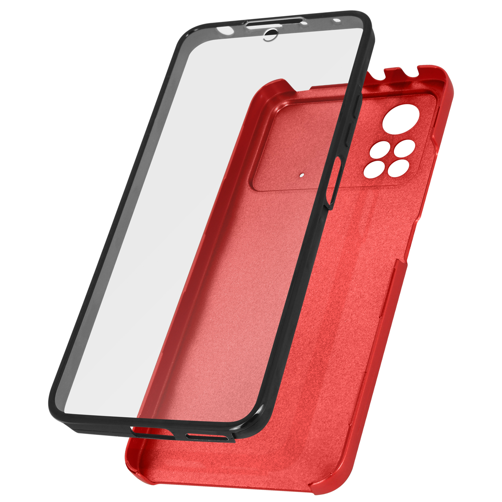 AVIZAR Vorder- Rückseite Schutzhülle, Full Rot Pro Poco Series, Full 5G, Xiaomi, Cover, X4 Cover