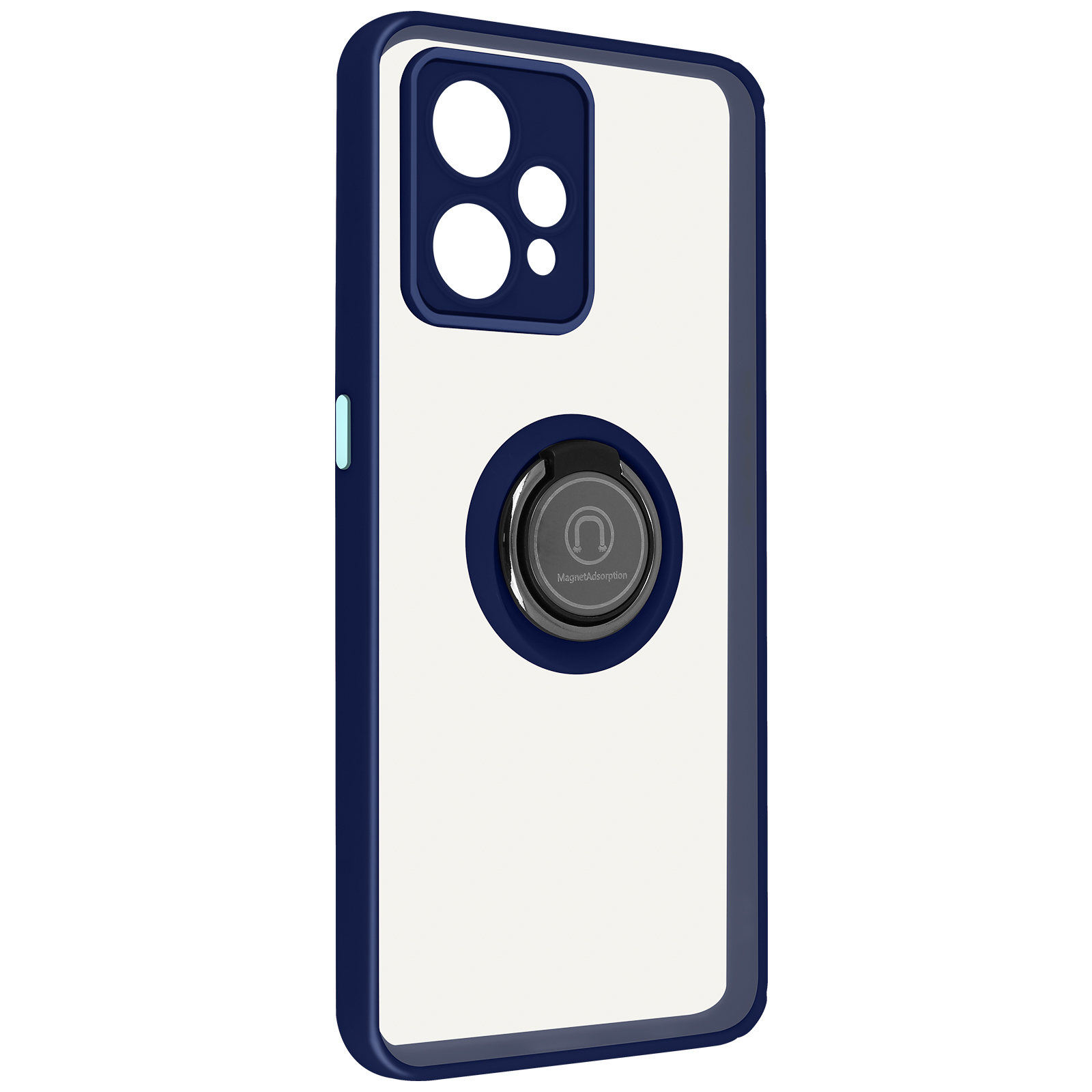 Blauw en wit telefoonhoesje met ringhouder. Transparante hoes.