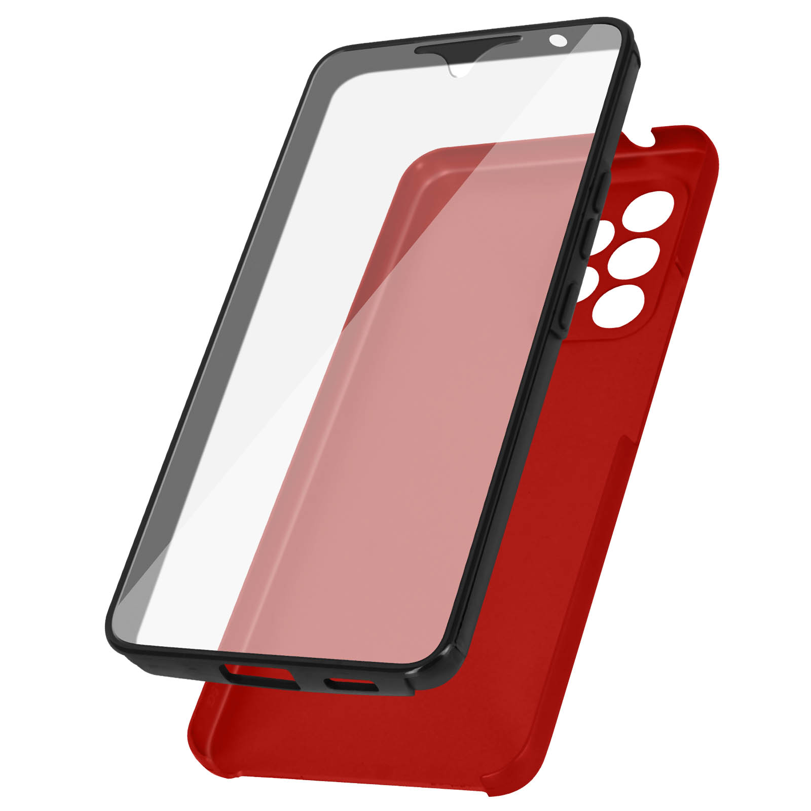 Coque de téléphone rouge avec protecteur d'écran transparent. Téléphone non inclus. Protecteur transparent.