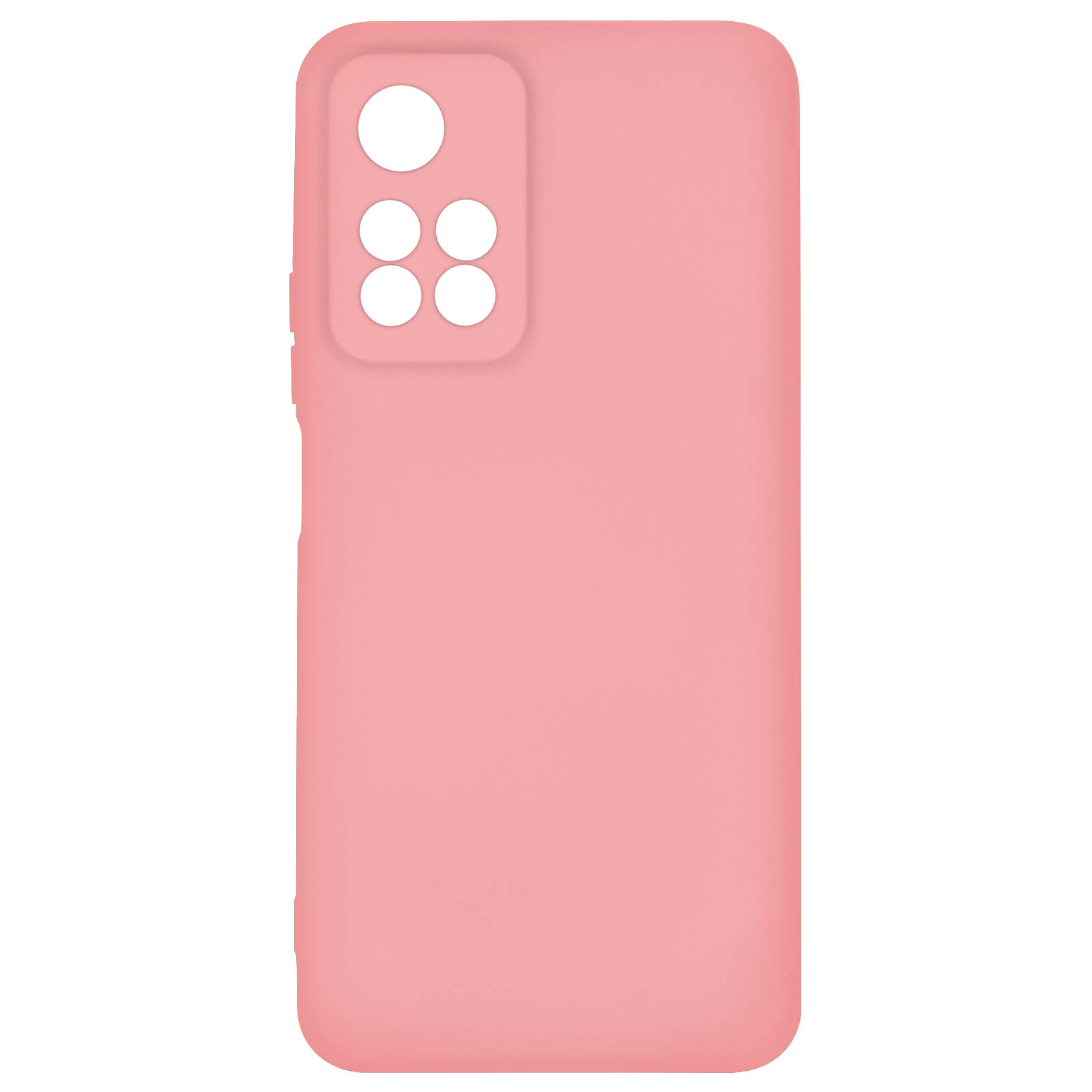Custodia rosa per telefono. Ha un ritaglio per la fotocamera. La superficie è liscia.