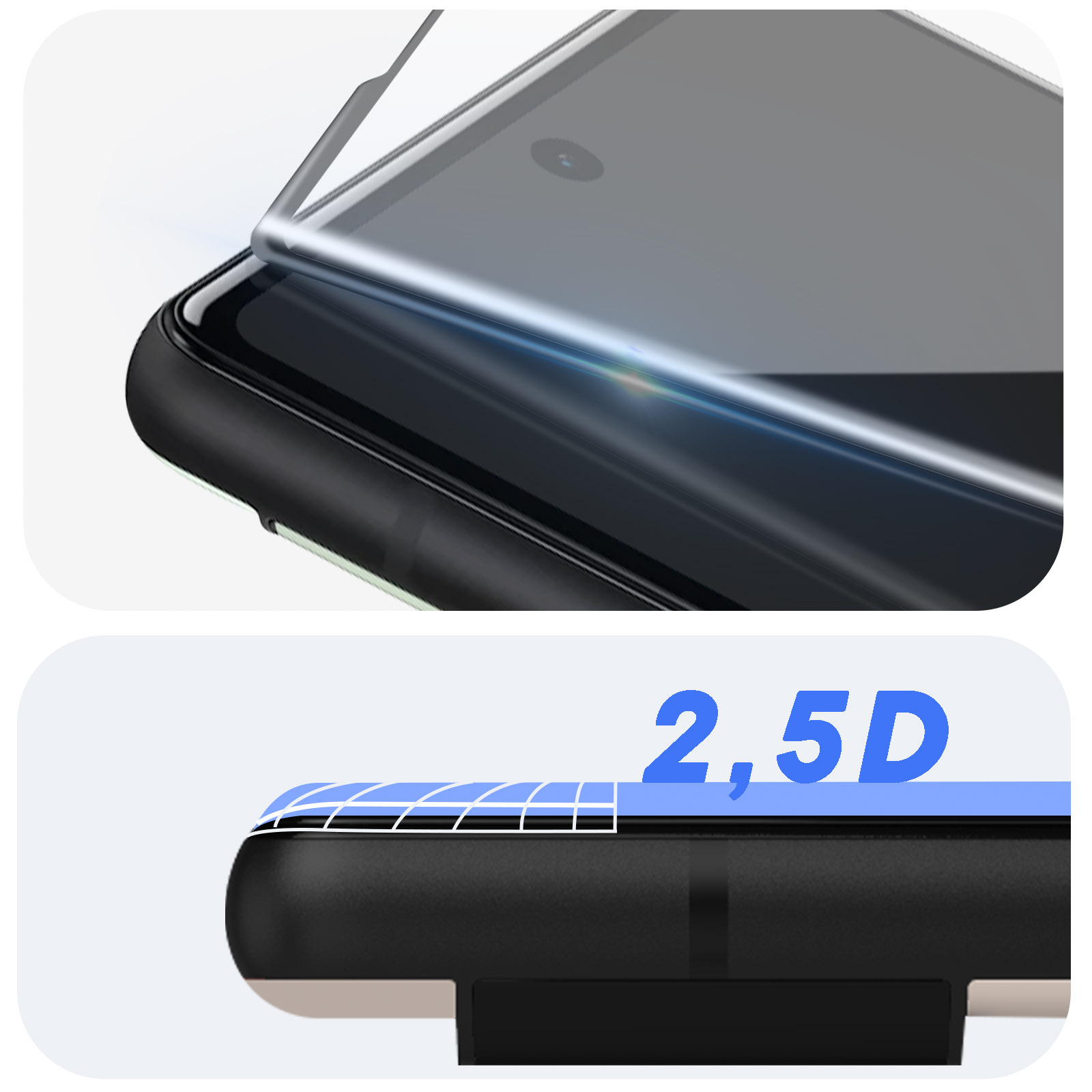 Zbliżenie na nakładany ochraniacz ekranu. Górna część pokazuje krawędź ekranu.