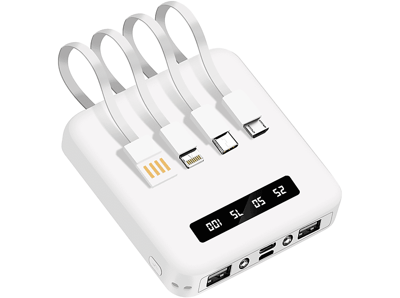 AKASHI Powerbank mit Kabel Powerbanks Universal, Weiß