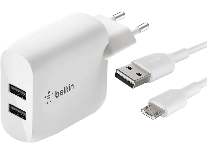 BELKIN 24W Netzteil + Micro-USB Kabel Ladegerät Universel, Weiß