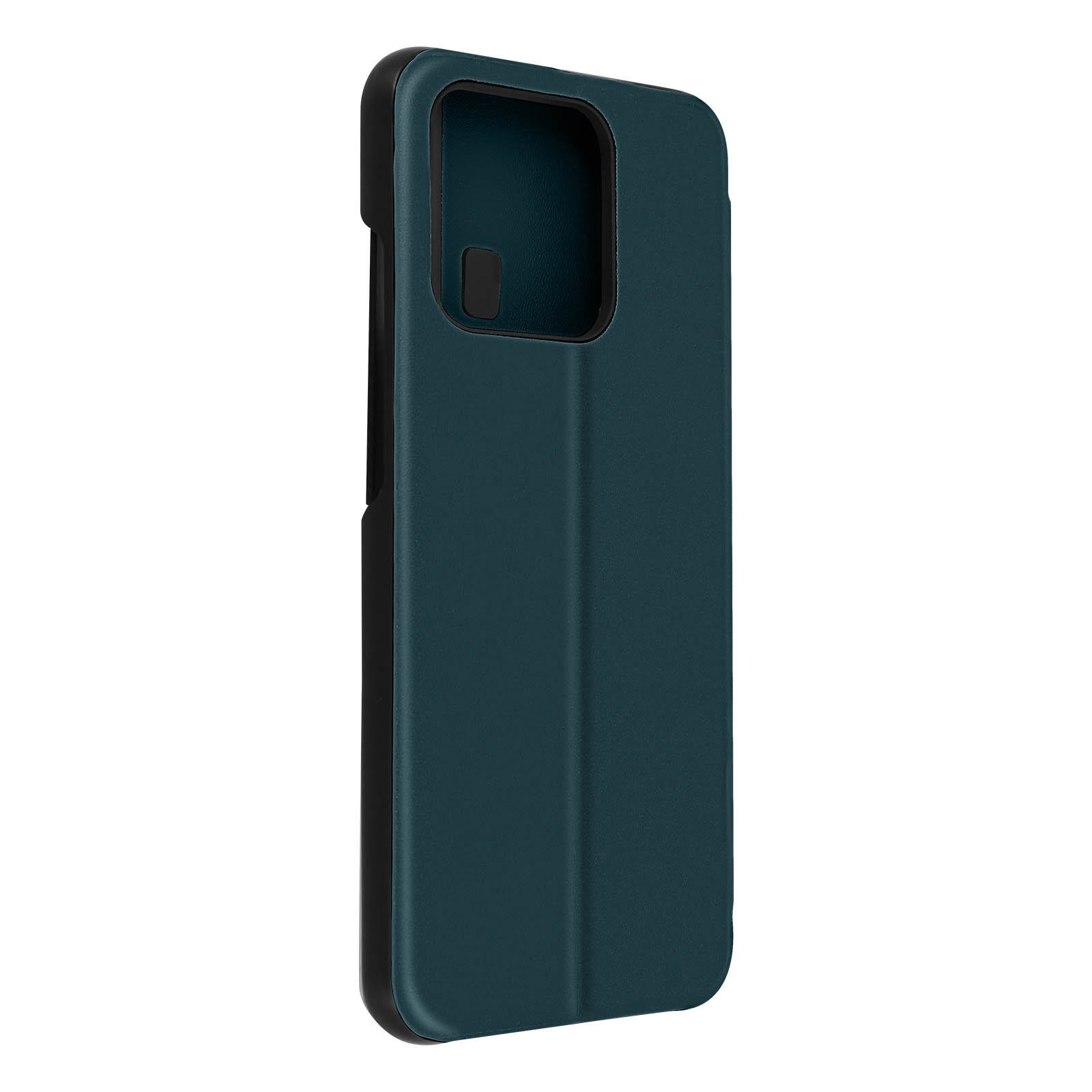 Custodia per telefono verde scuro. La custodia è chiusa. Sfondo bianco.