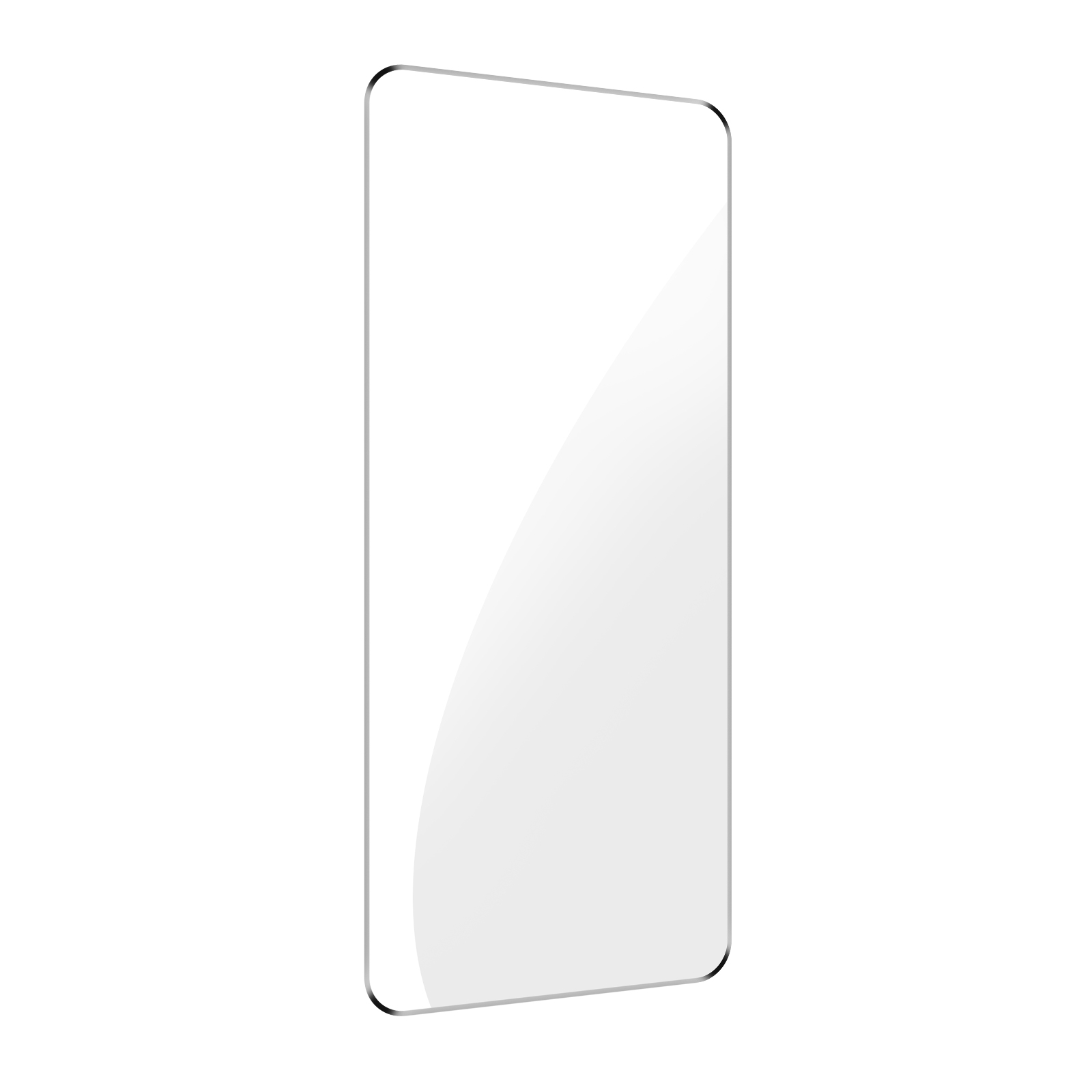 Protecteur d'écran rectangulaire avec coins arrondis. Il est transparent et brillant.