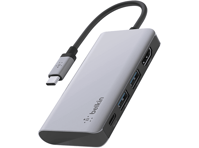 BELKIN USB-C auf HDMI / USB / USB-C Hub Ladegerät Universal, Silber | Akku-Ladegeräte