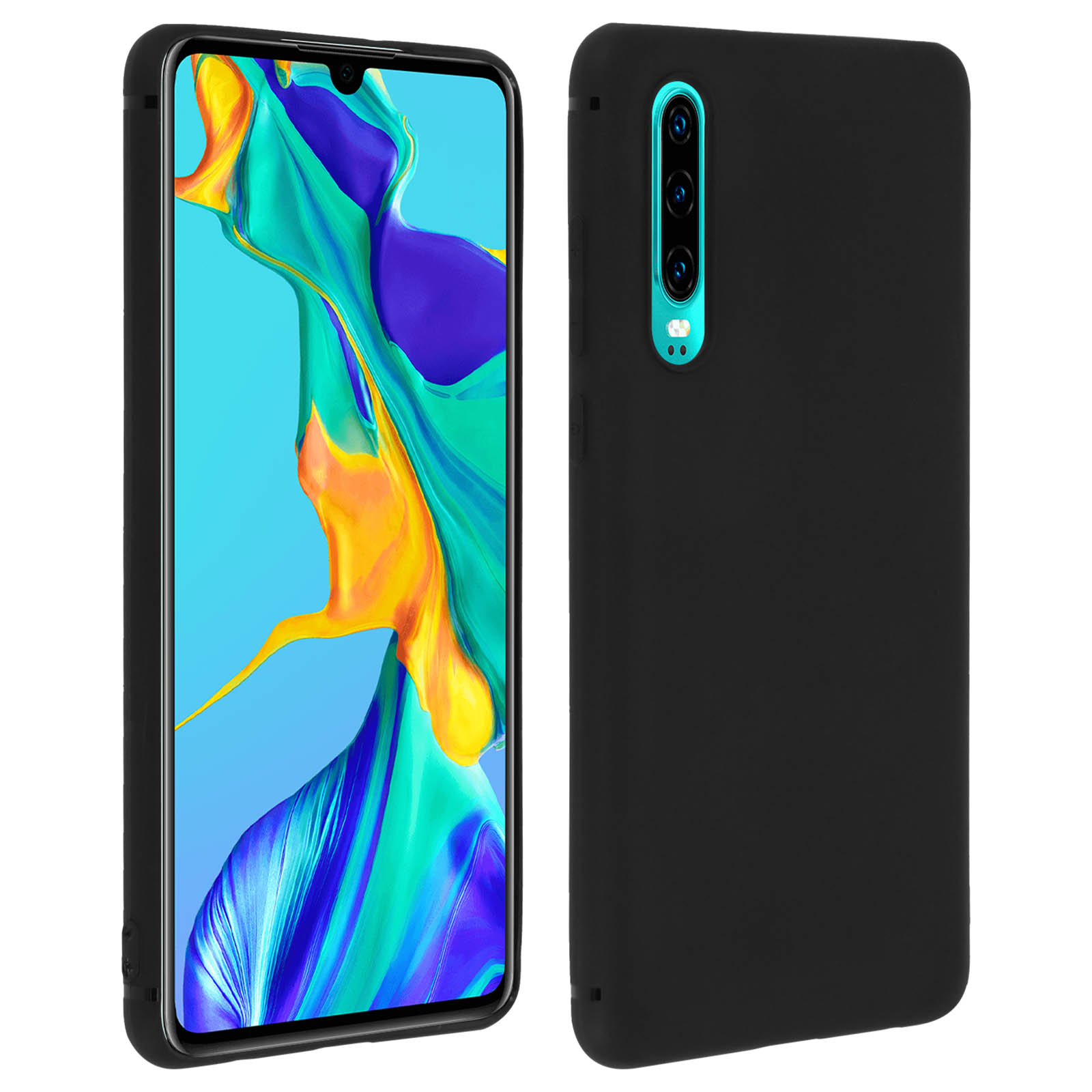 Telefono nero con schermo a sinistra e custodia nera con fotocamera a destra.