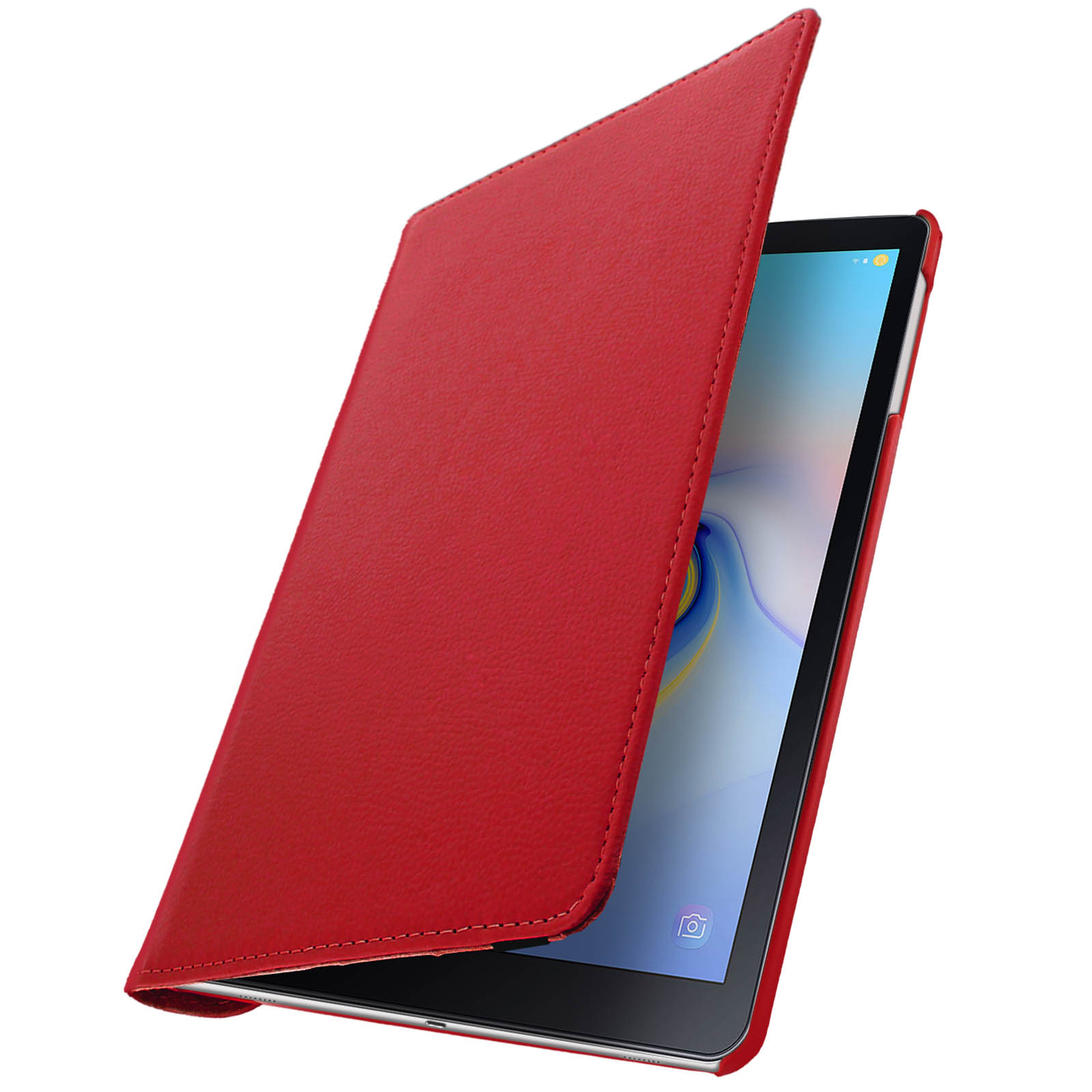 Tablet rosso in custodia rossa. La custodia è aperta.