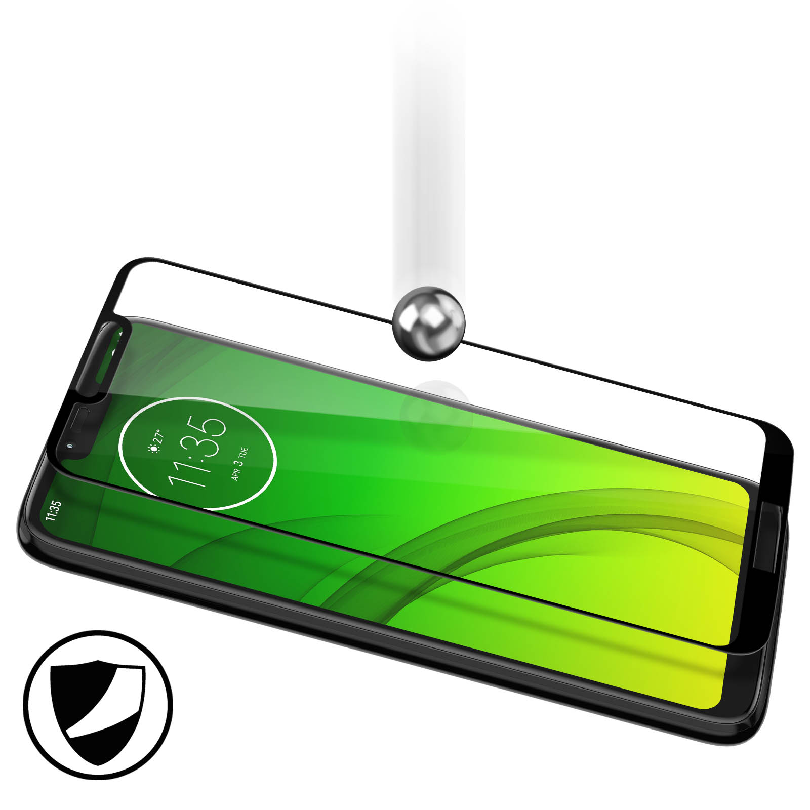 AVIZAR Gehärtetes 9H mit Schutzfolie Power) Schwarz Motorola G7 Moto Glas Glas-Folien(für Härtegrad, Rand