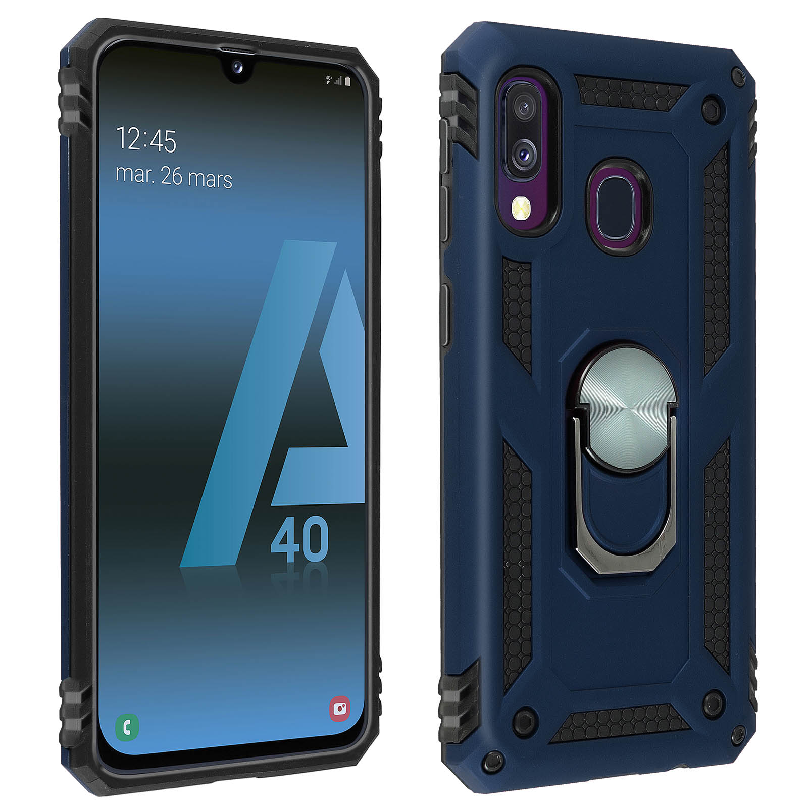 Due telefoni, una custodia blu.