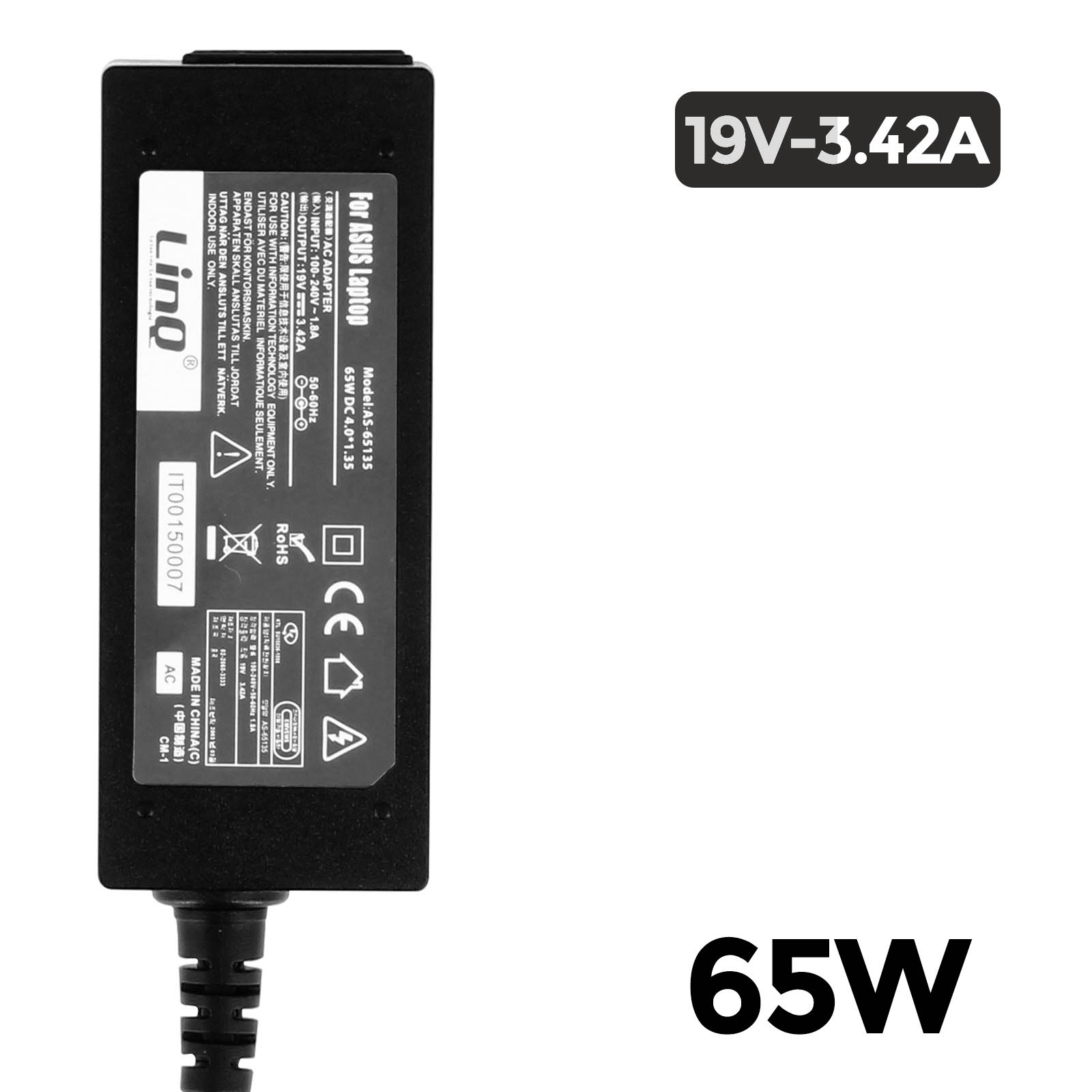 LINQ AS65135 Netzteil, Wand-Ladegerät Universal, Schwarz PC-Ladegerät 3.42A