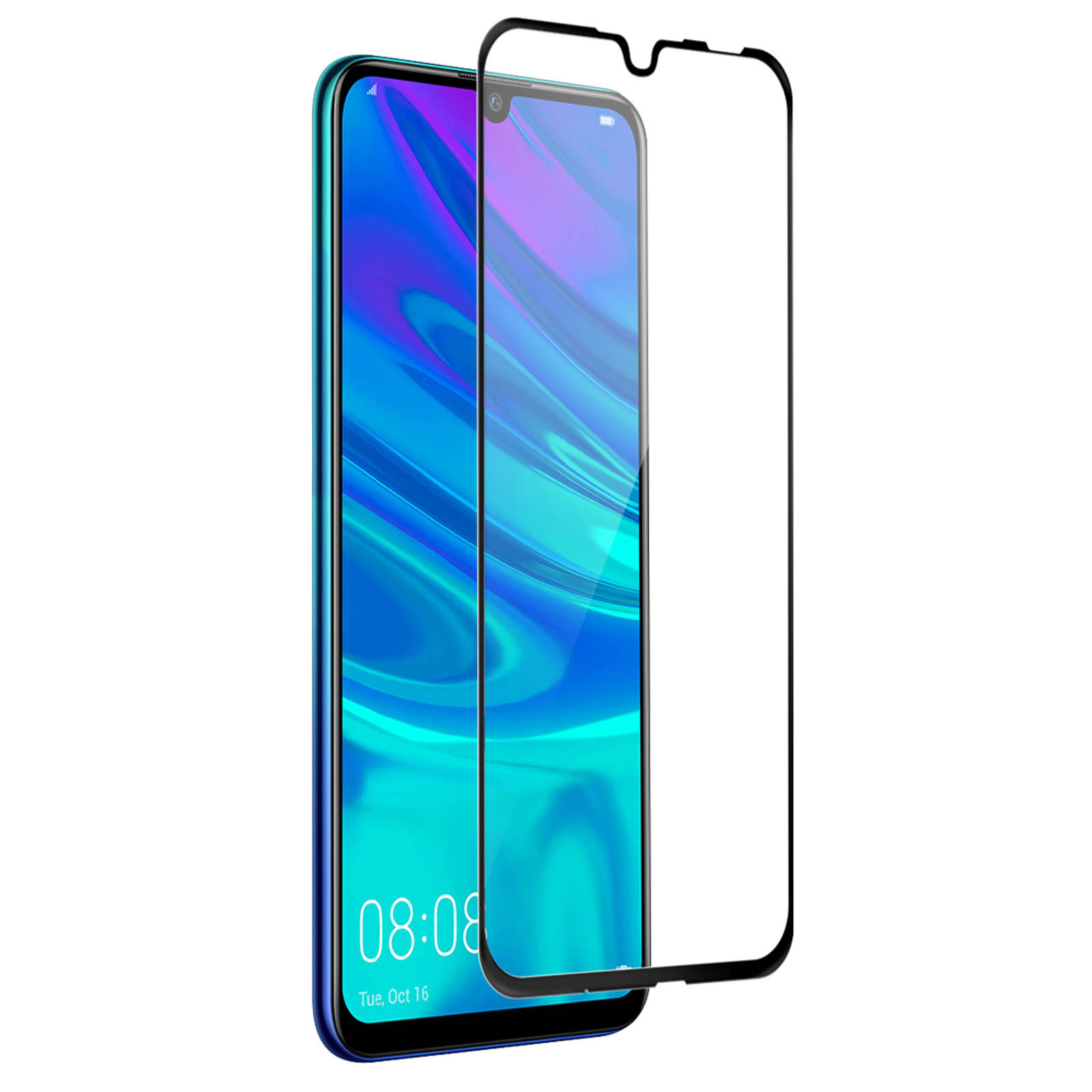 Un telefono con uno schermo e una protezione schermo accanto, con sfondo bianco.