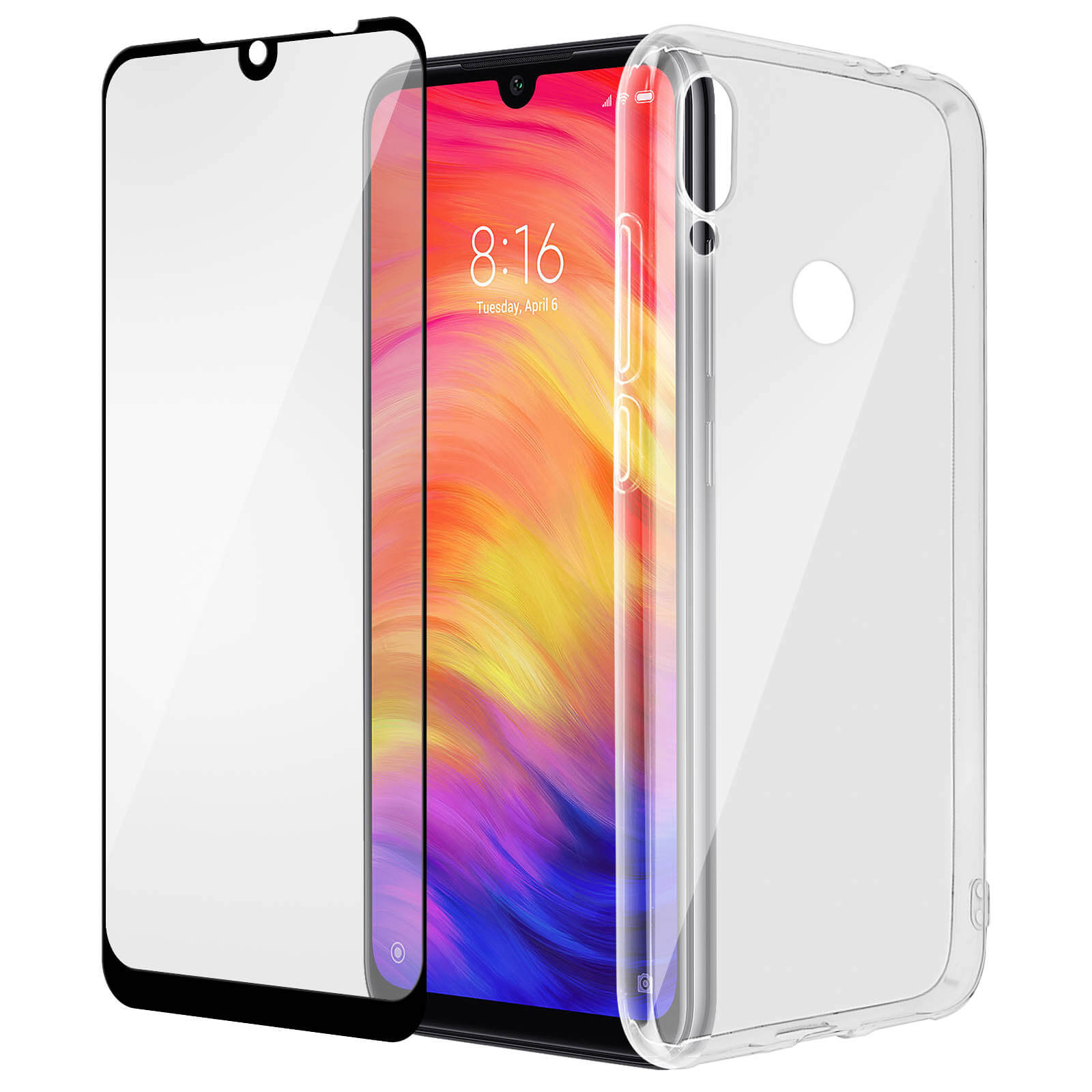 Telefono con protezione schermo e custodia trasparente.