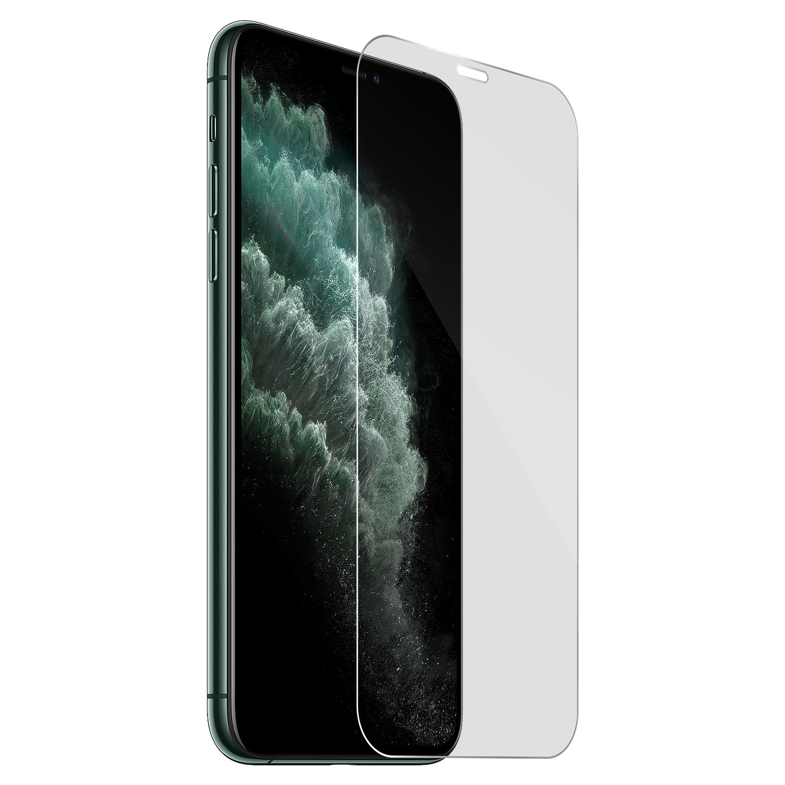 Telefono verde con protezione schermo. La protezione è trasparente e copre lo schermo.