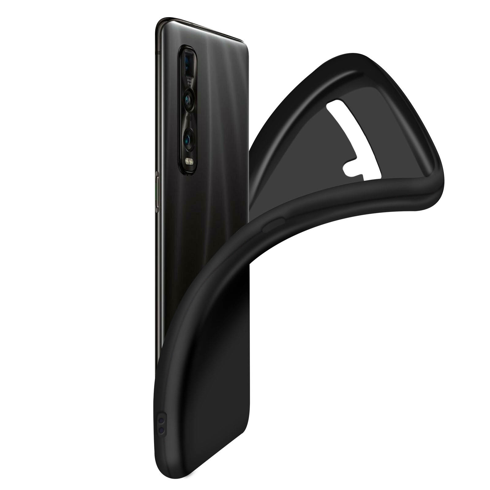 Zwarte telefoonhoes. De telefoonhoes is gebogen om de vorm van de telefoon te laten zien. Witte achtergrond.