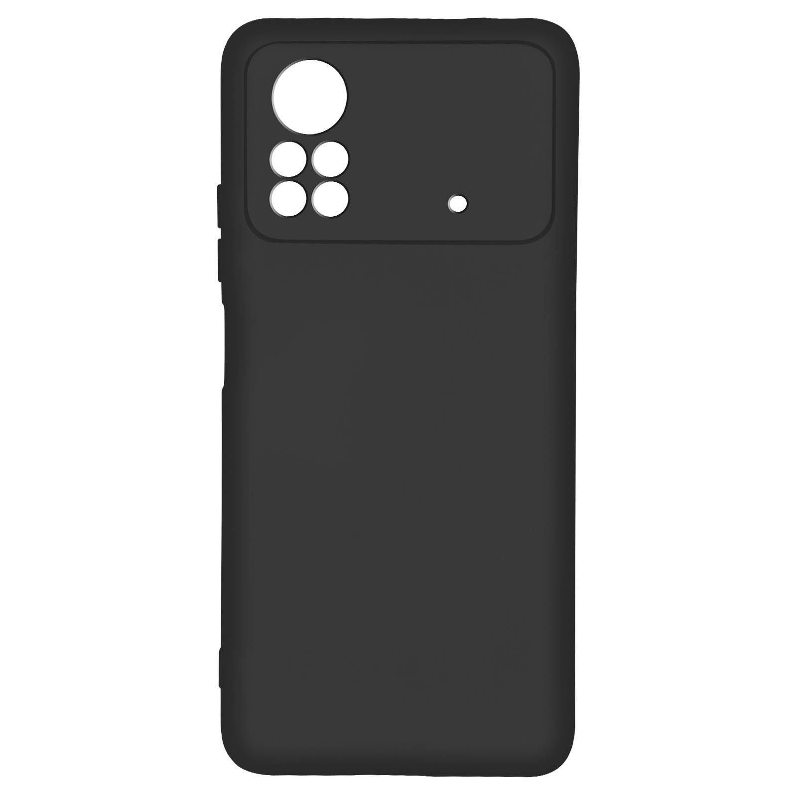 Una custodia per telefono nera. Diversi cerchi in alto a sinistra per la fotocamera.