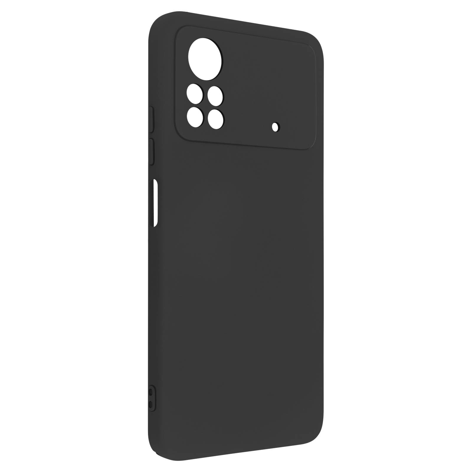 Una custodia per telefono nera con ritagli per la fotocamera.