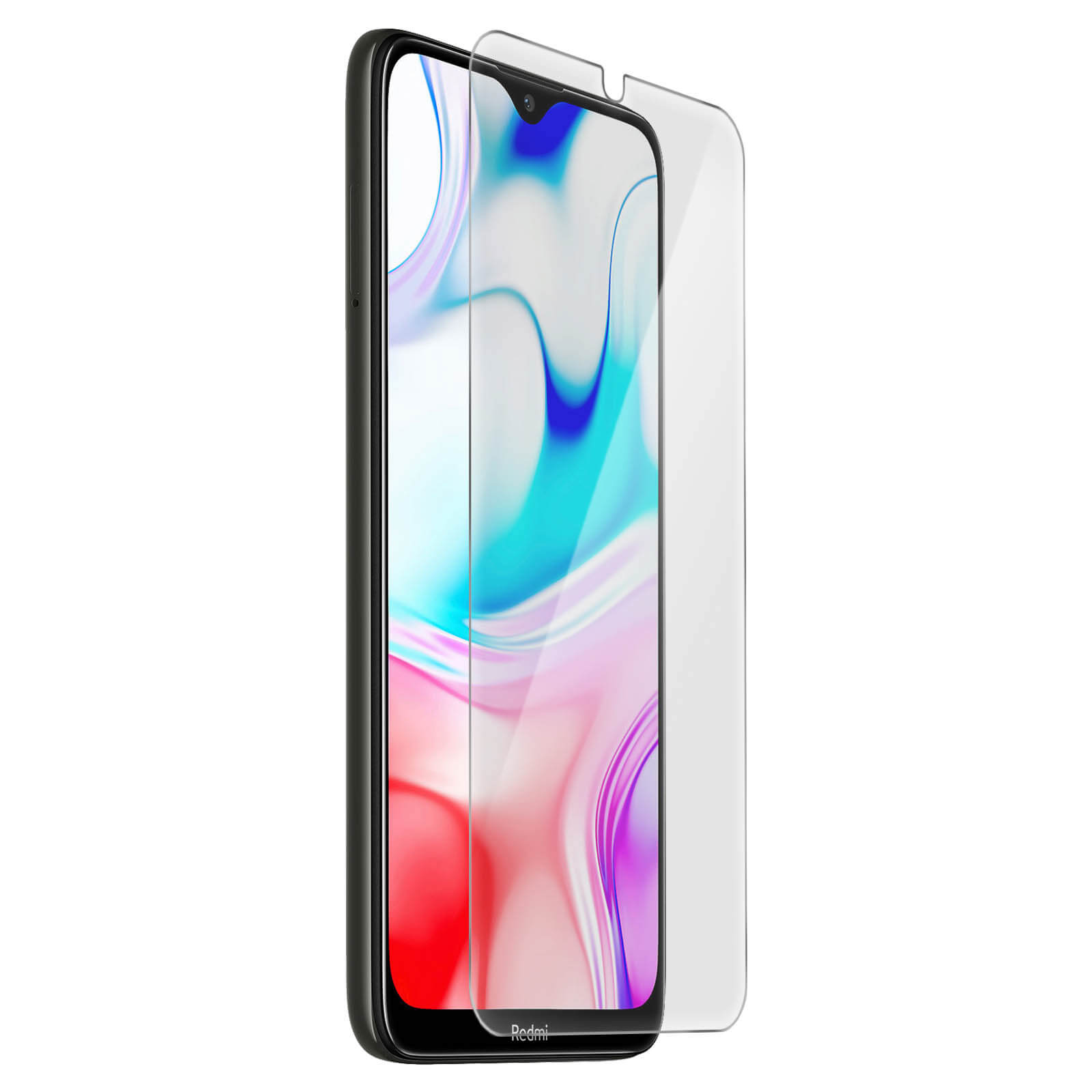 Een telefoon en een schermbeschermer ernaast. Het telefoonscherm is zichtbaar.