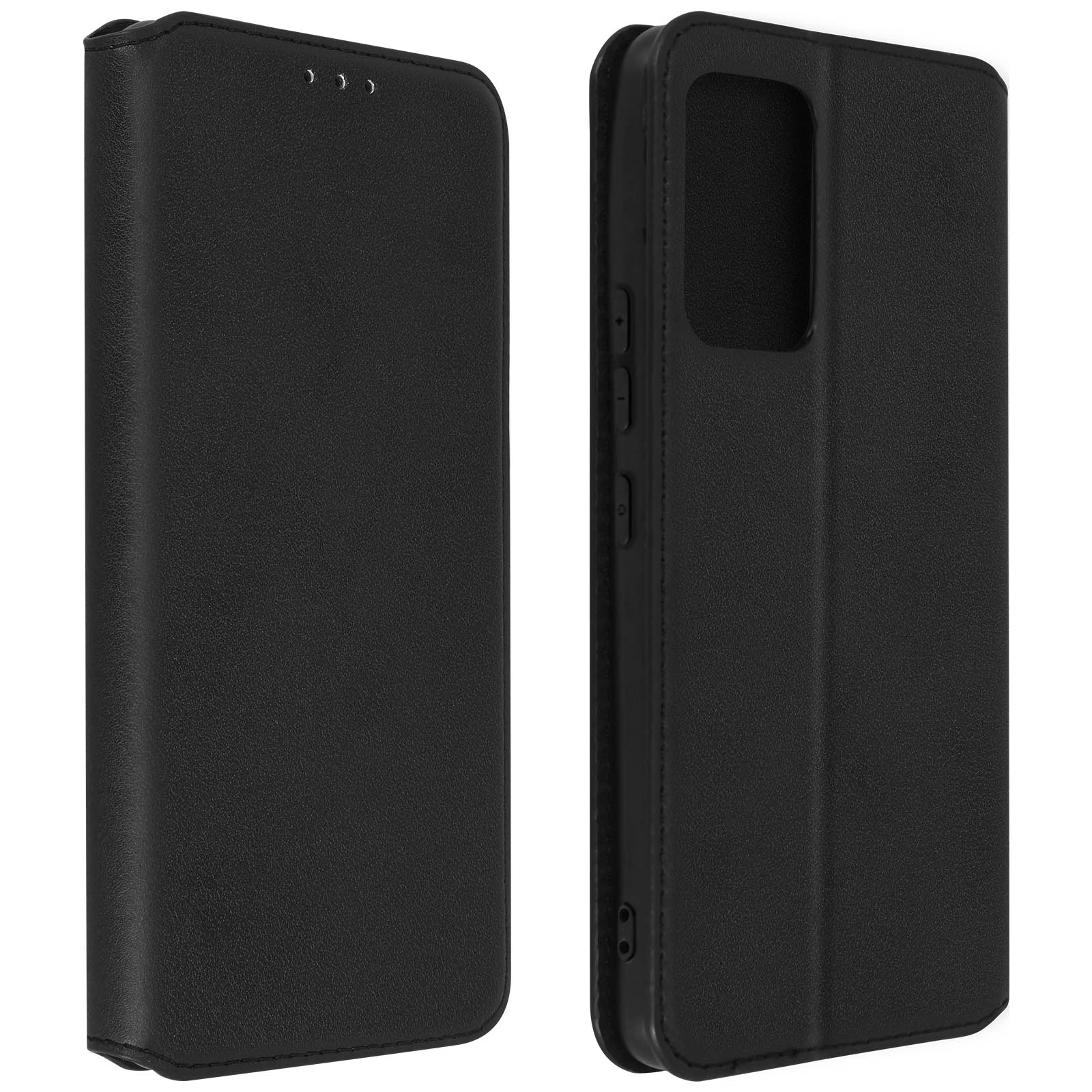 Twee zwarte telefoonhoesjes, één open, die de binnenkant van het telefoonhoesje laat zien.