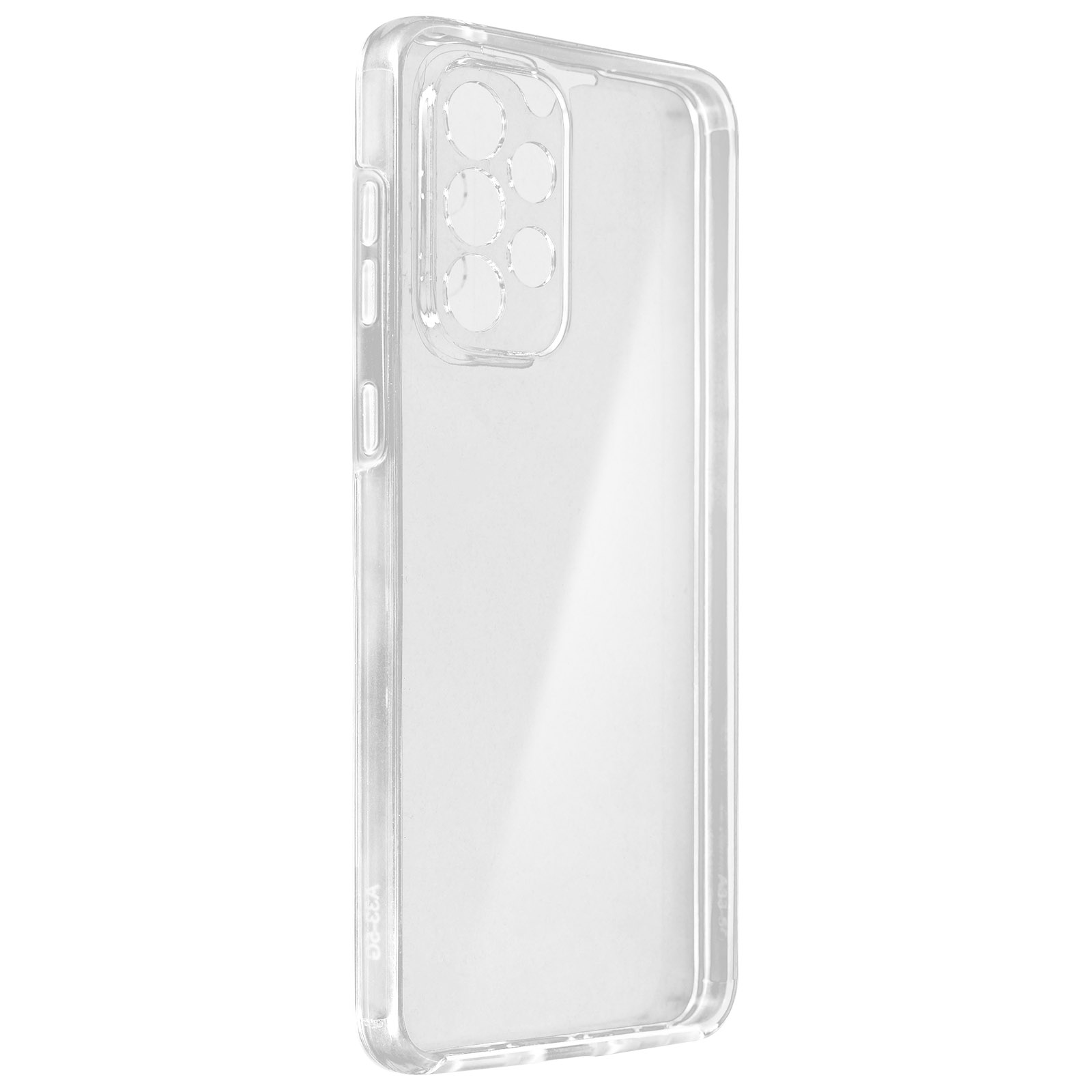 Coque de téléphone transparente, sur fond blanc, montrant le design du téléphone.