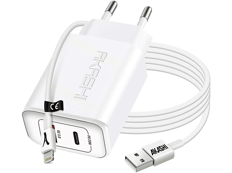 AKASHI 20W Weiß + Apple, Lightning-Kabel Netzteile Netzteil