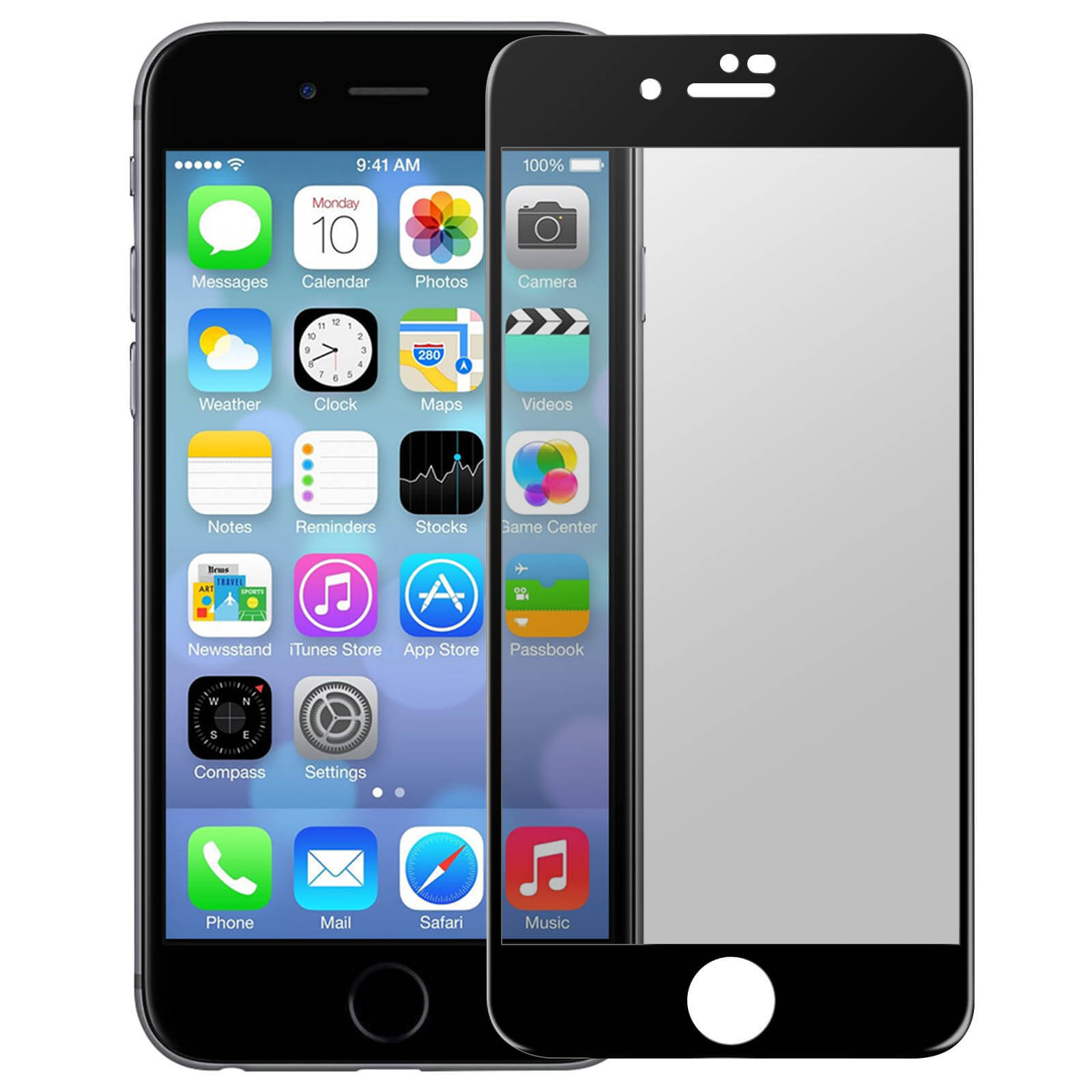 Gehärtetes 9H iPhone Apple Schwarz Glas-Folien(für Plus) Härtegrad, Glas mit AVIZAR Schutzfolie 8 Rand